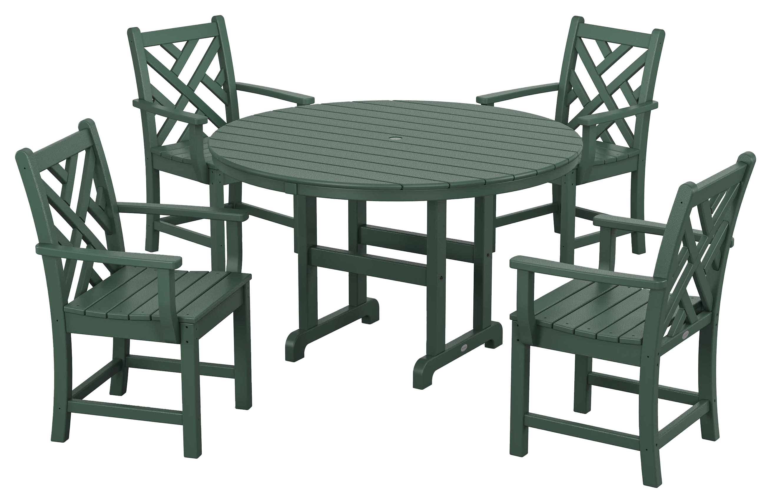 Image of POLYWOOD Chippendale 5-Piece Round Farmhouse Dining Set - Green