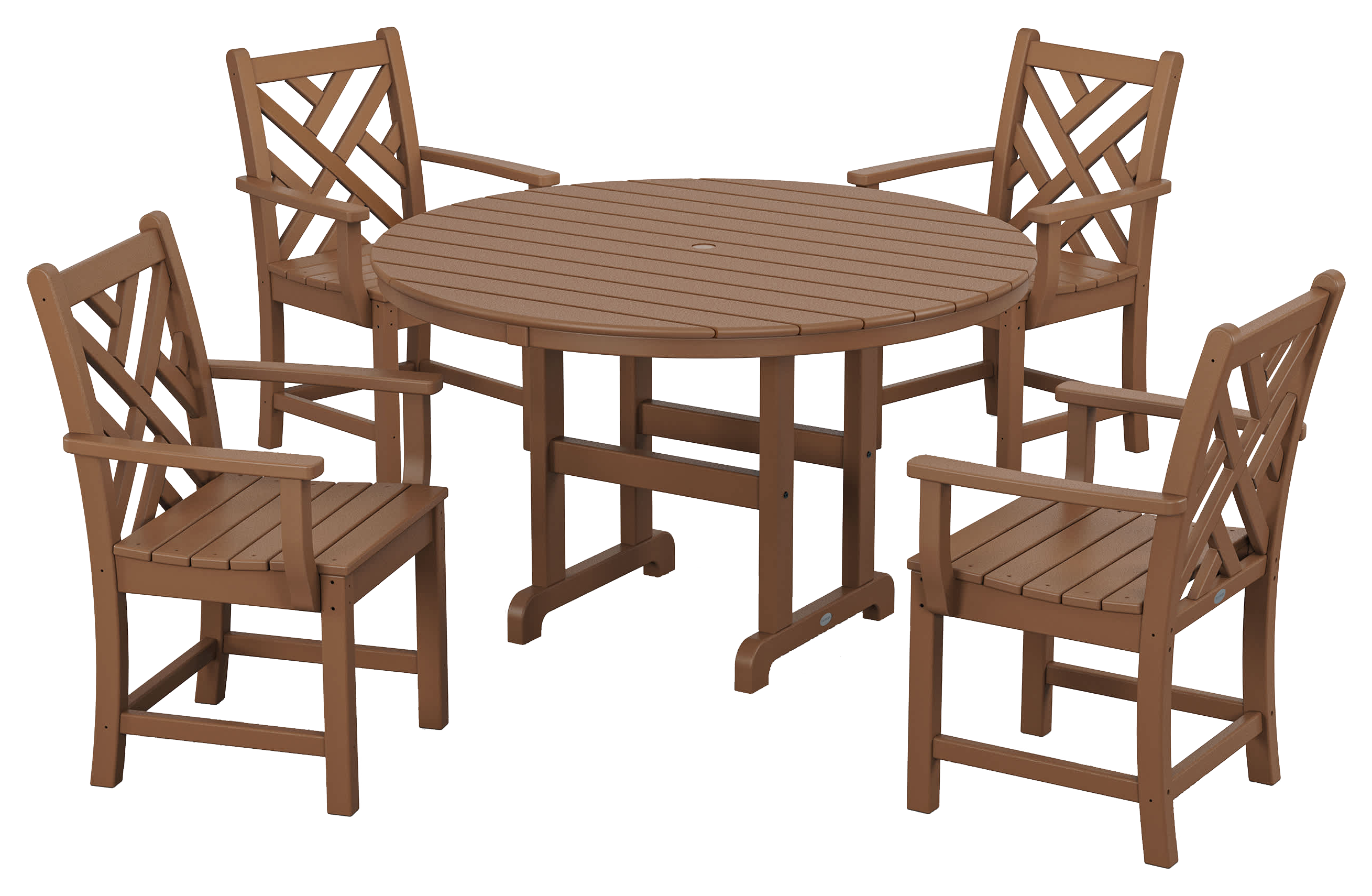 Image of POLYWOOD Chippendale 5-Piece Round Farmhouse Dining Set - Teak