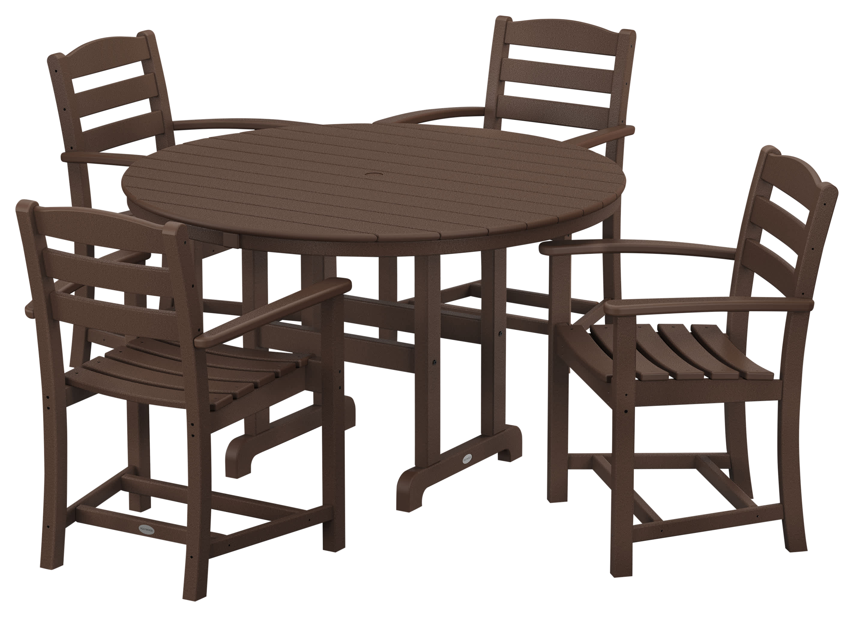 Image of POLYWOOD La Casa Cafe 5-Piece Round Farmhouse Dining Set - Mahogany