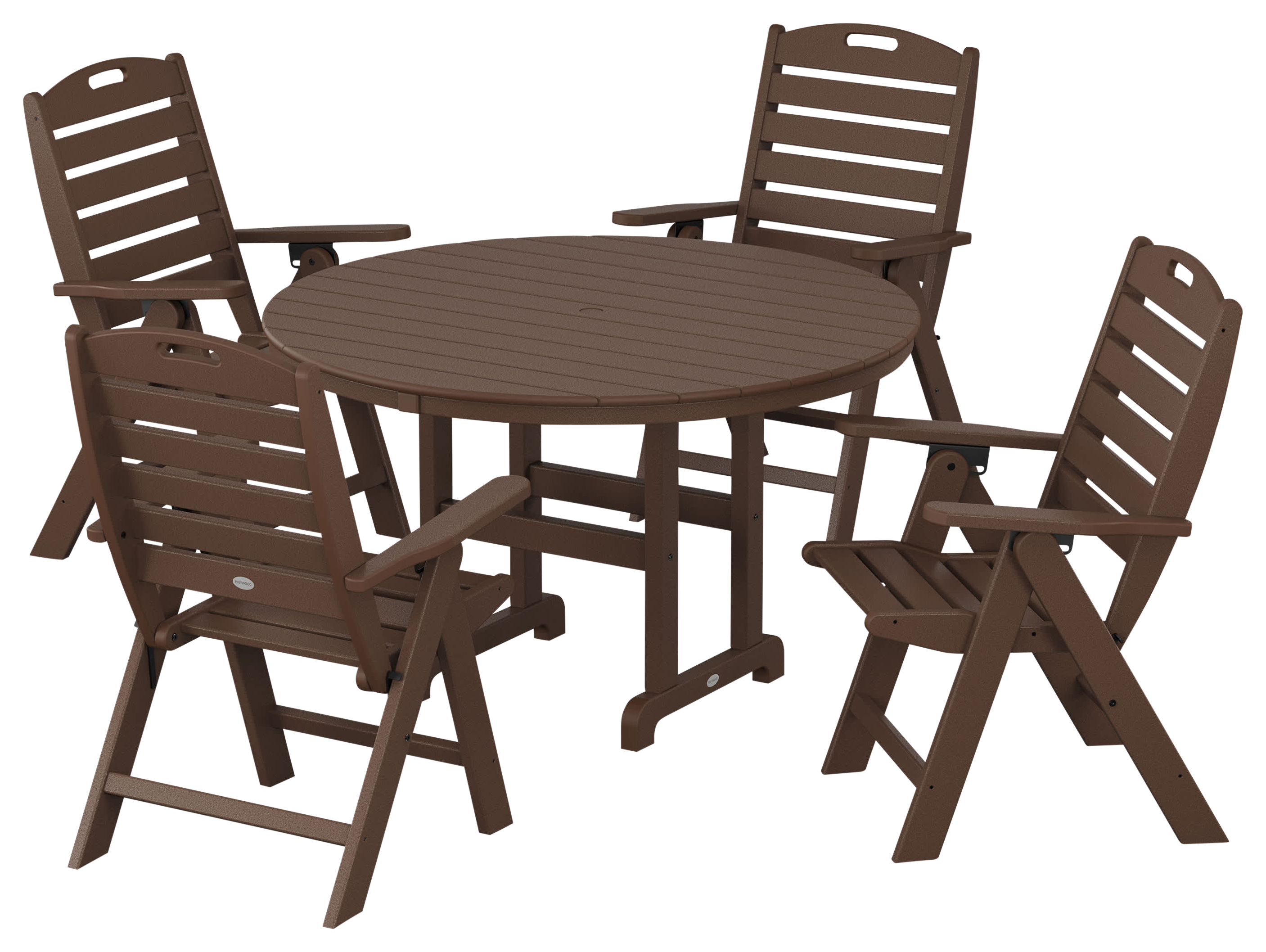 Image of POLYWOOD Nautical Folding Chair 5-Piece Round Farmhouse Dining Set - Mahogany