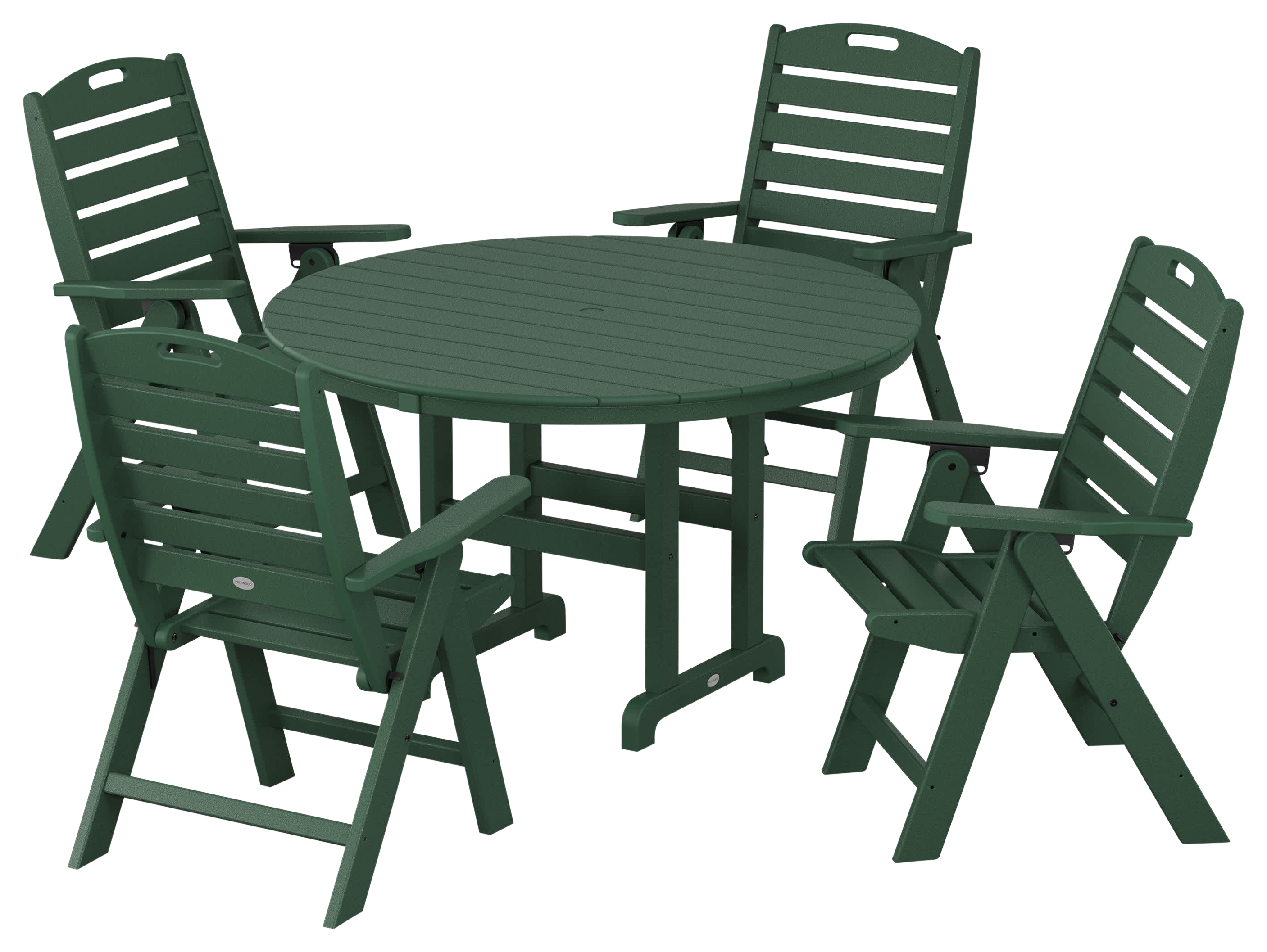 Image of POLYWOOD Nautical Folding Chair 5-Piece Round Farmhouse Dining Set - Green