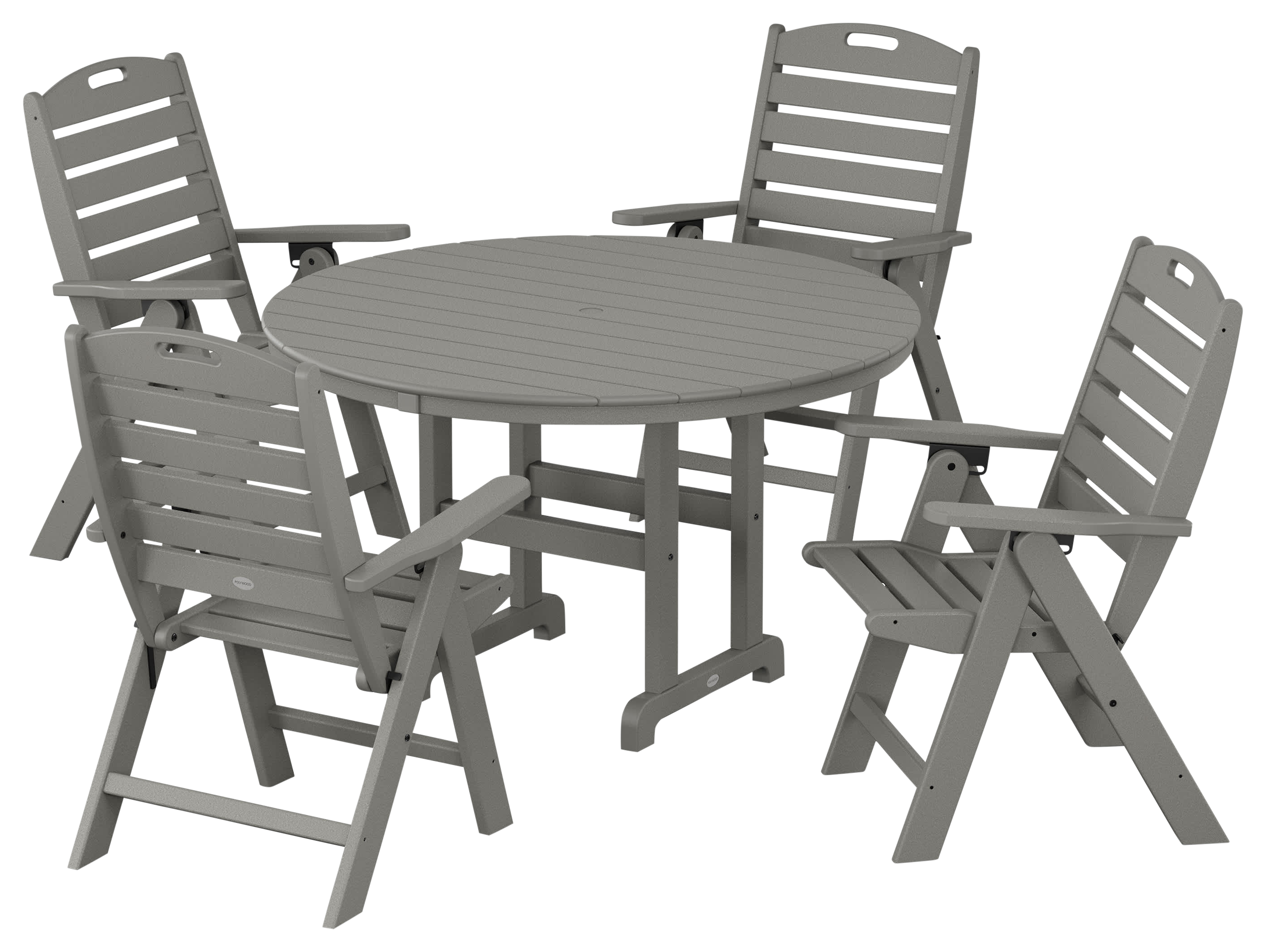 Image of POLYWOOD Nautical Folding Chair 5-Piece Round Farmhouse Dining Set - Slate Grey
