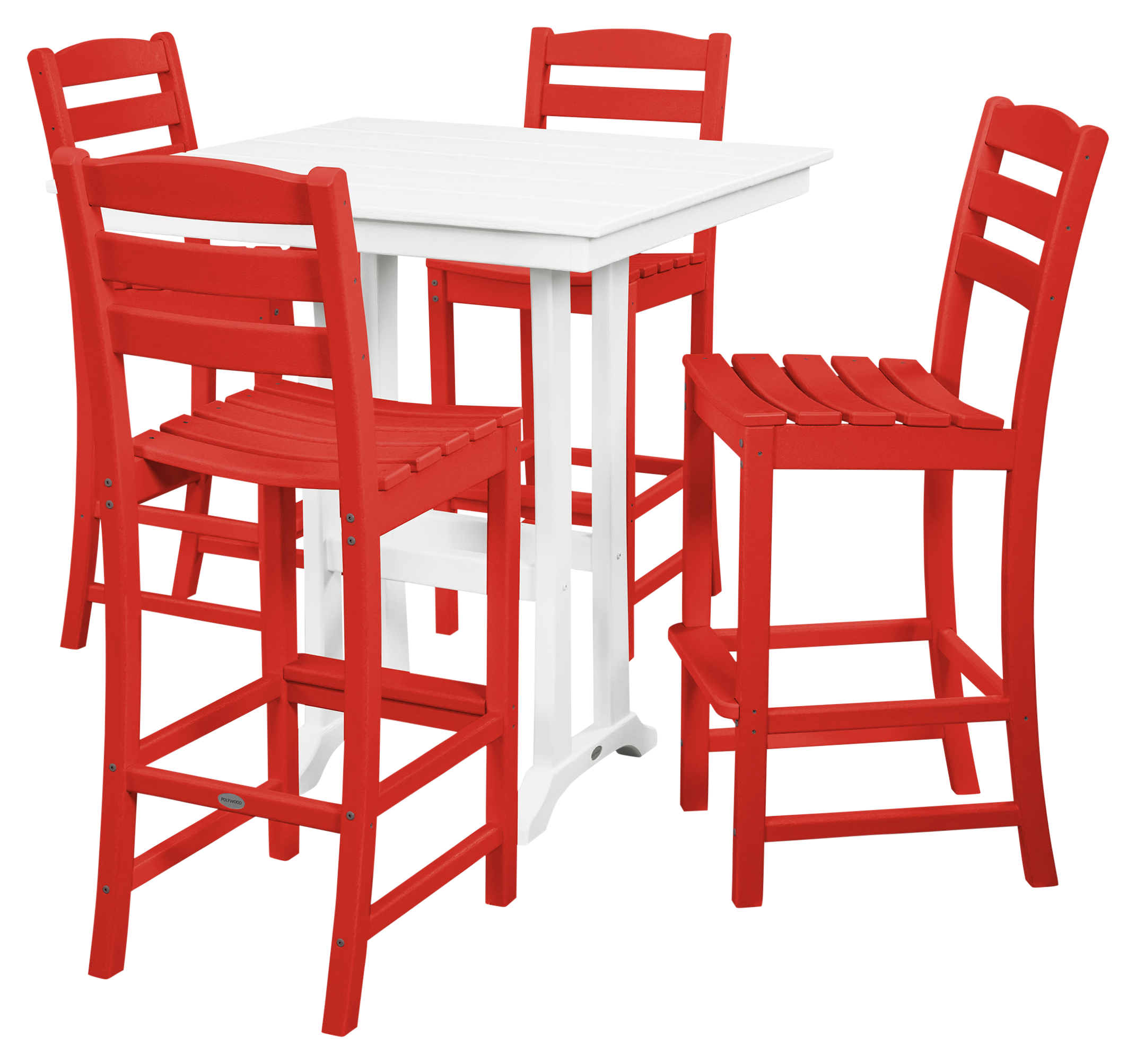 Image of POLYWOOD La Casa Cafe 5-Piece Farmhouse Trestle Bar Set - Red/White
