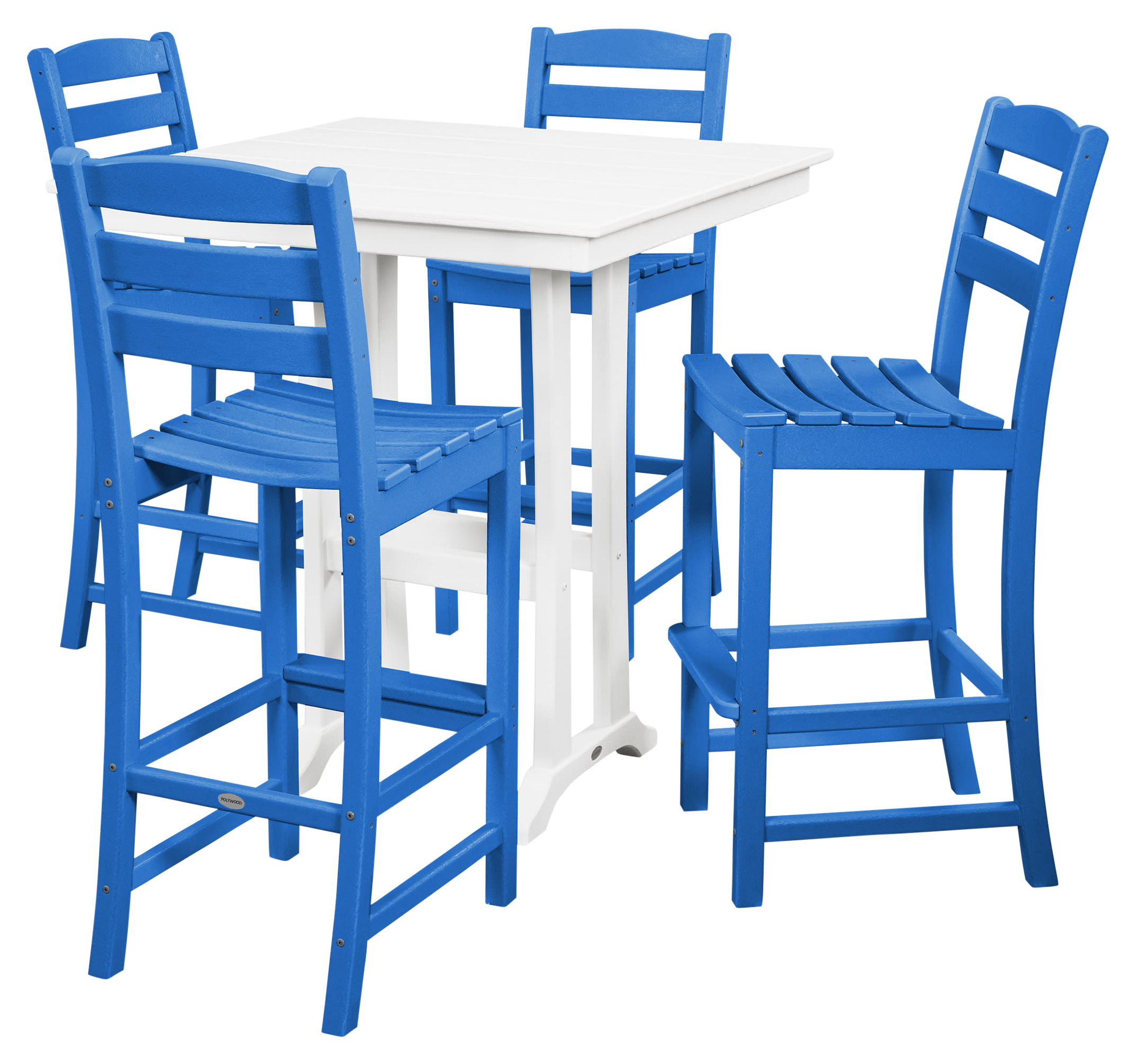 Image of POLYWOOD La Casa Cafe 5-Piece Farmhouse Trestle Bar Set - Pacific Blue/White
