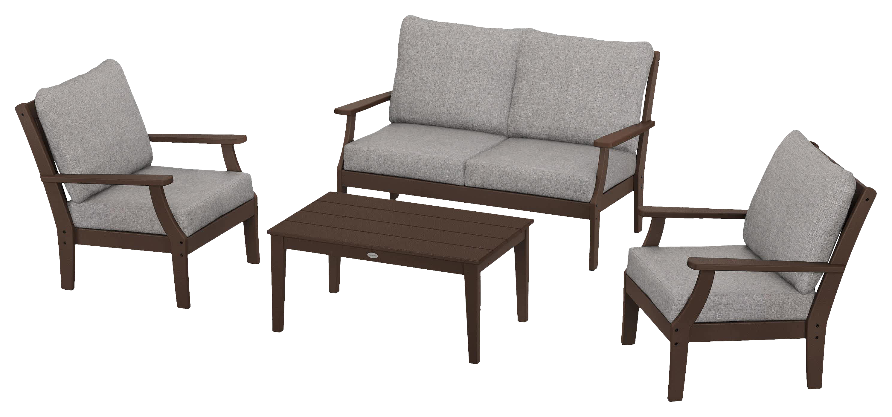Image of POLYWOOD Braxton 4-Piece Deep-Seating Chair Set - Mahogany/Grey Mist