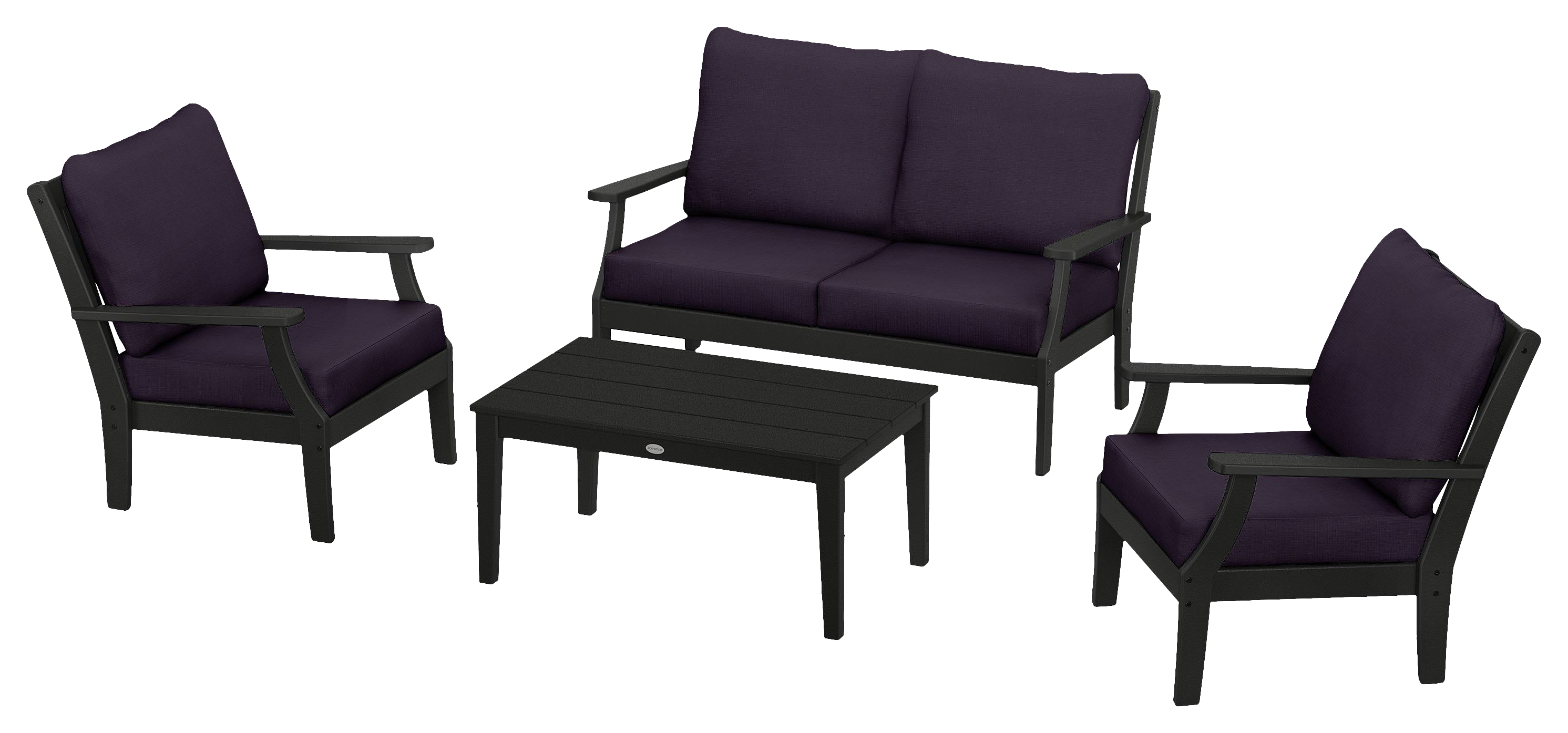 Image of POLYWOOD Braxton 4-Piece Deep-Seating Chair Set - Black/Navy Linen