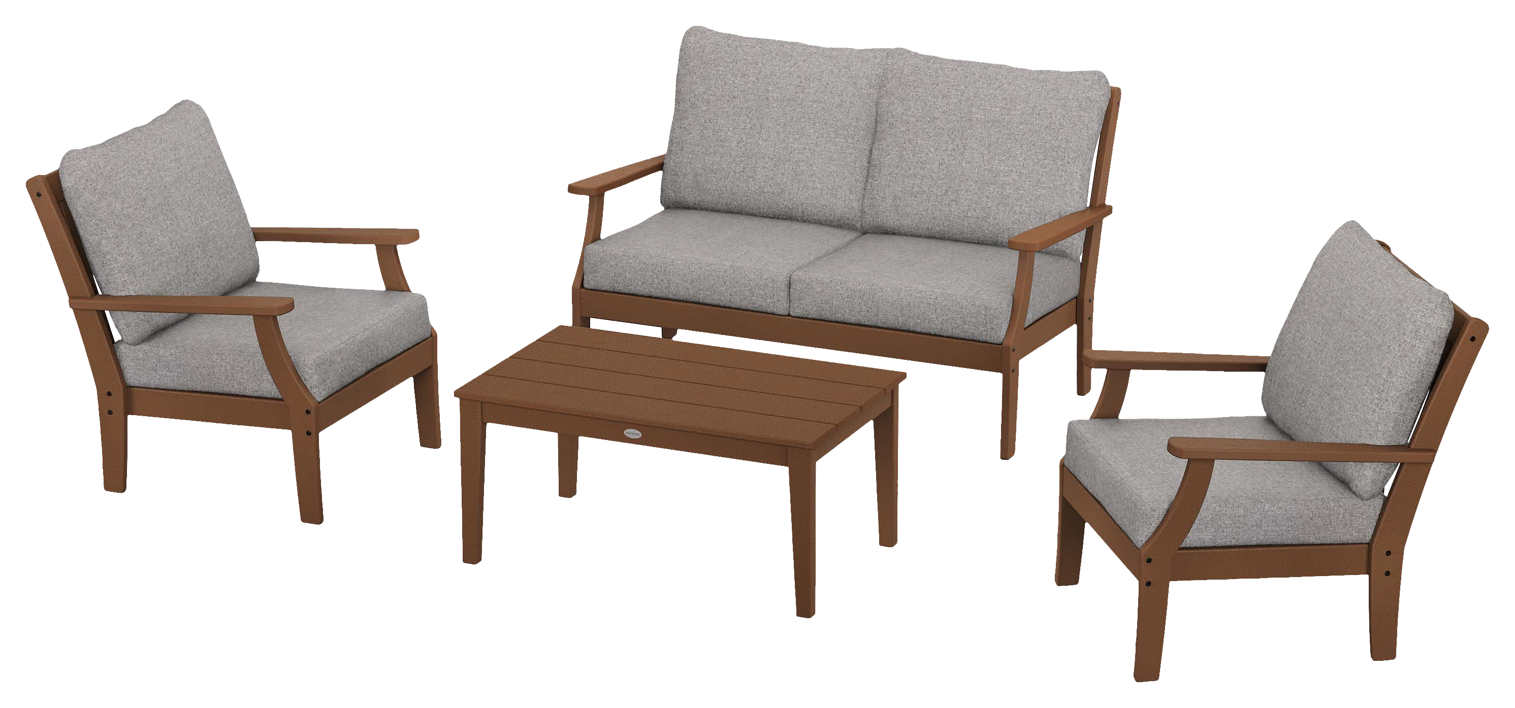 Image of POLYWOOD Braxton 4-Piece Deep-Seating Chair Set - Teak/Grey Mist