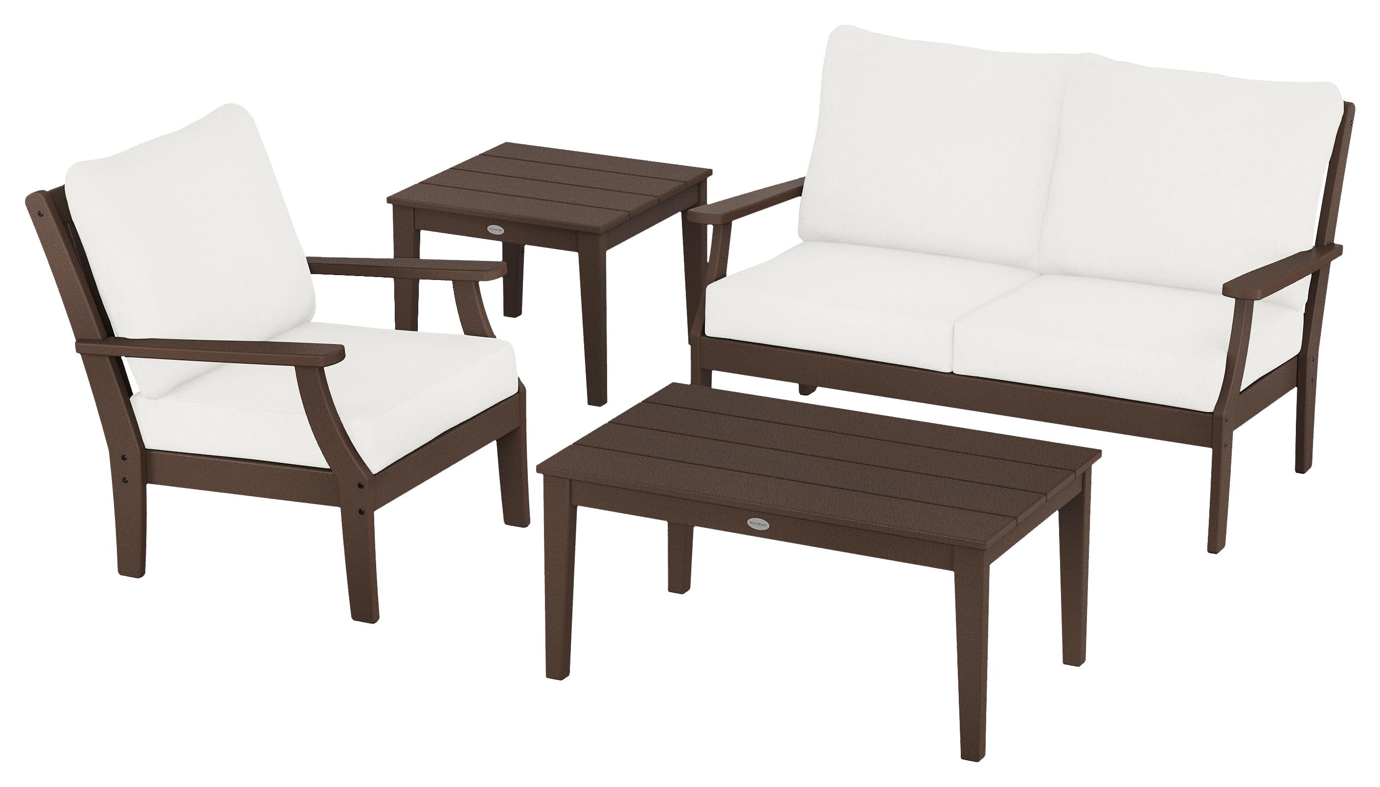 Image of POLYWOOD Braxton 4-Piece Deep-Seating Patio Set - Mahogany/Natural Linen