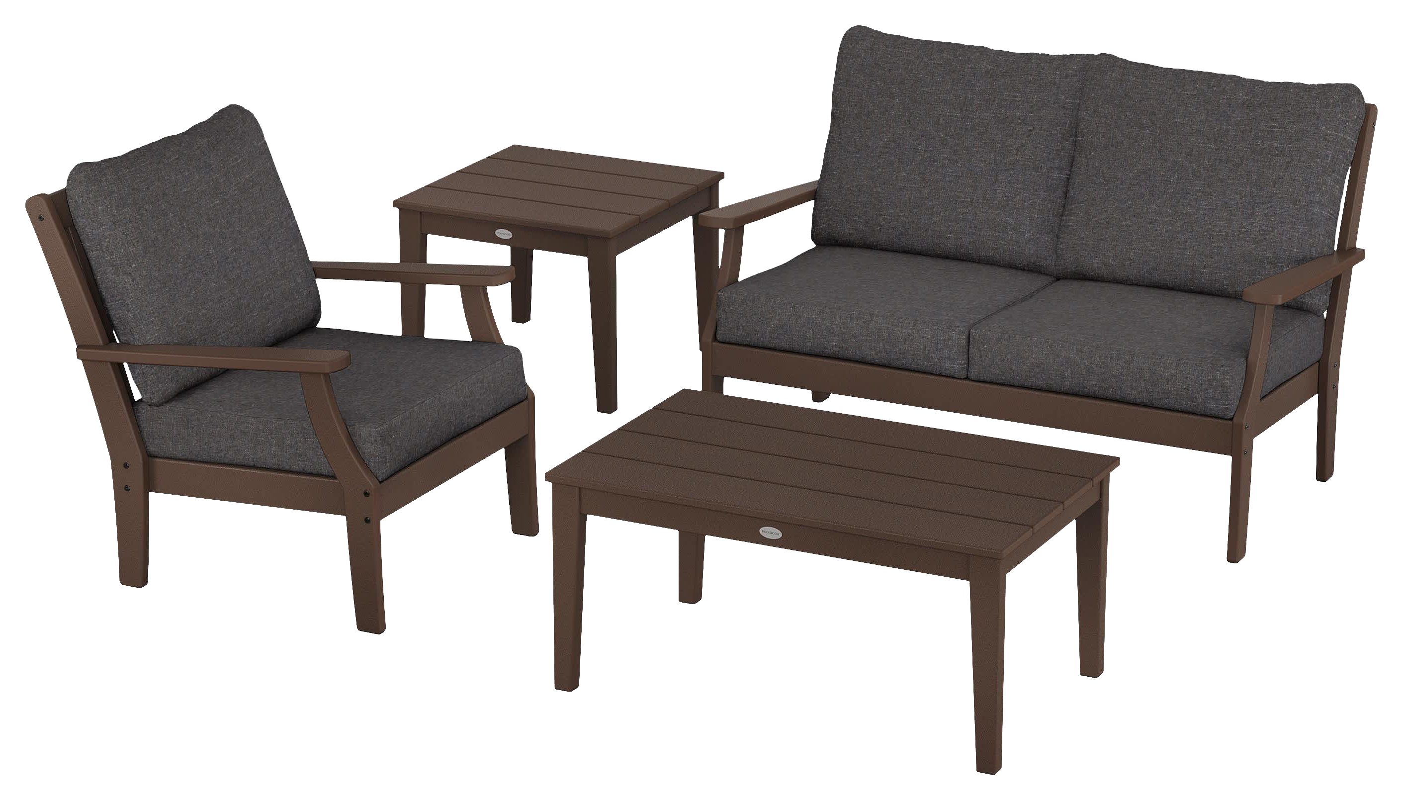 Image of POLYWOOD Braxton 4-Piece Deep-Seating Patio Set - Mahogany/Ash Charcoal