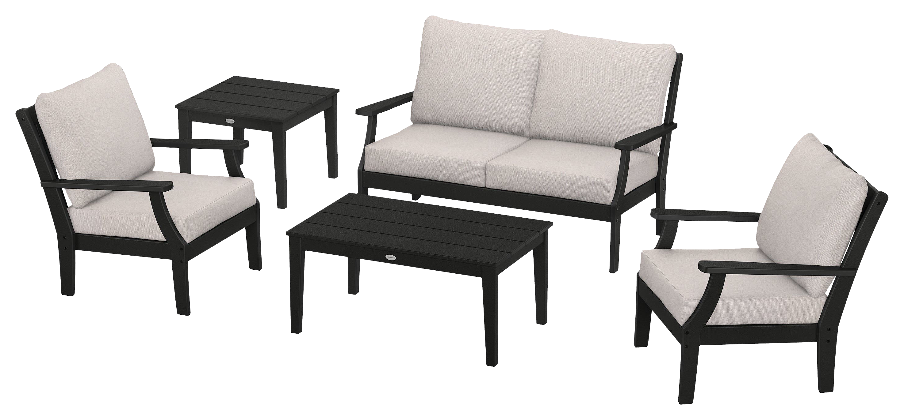 Image of POLYWOOD Braxton 5-Piece Deep-Seating Set - Black/Dune Burlap