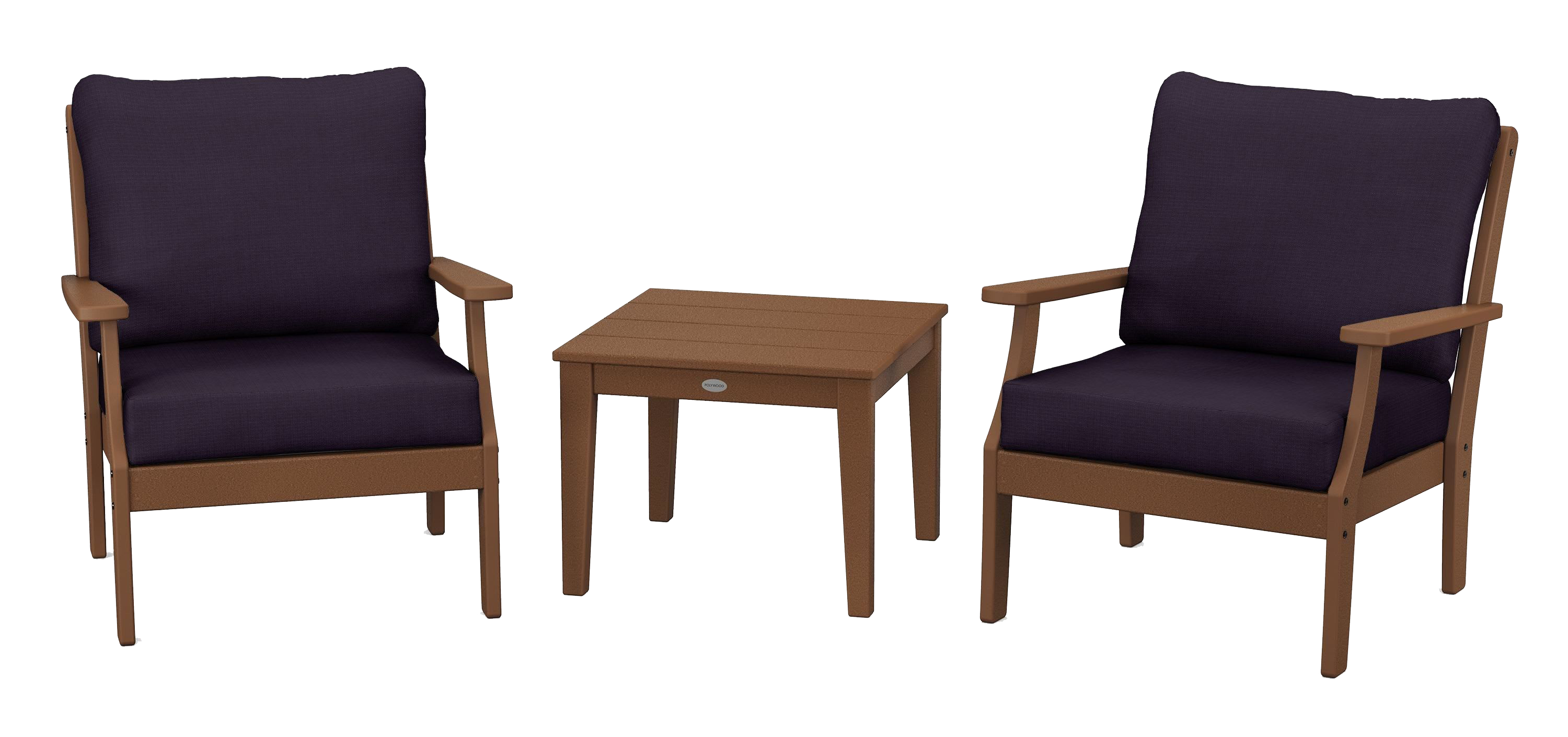 Image of POLYWOOD Braxton 3-Piece Deep-Seating Set - Teak/Navy Linen