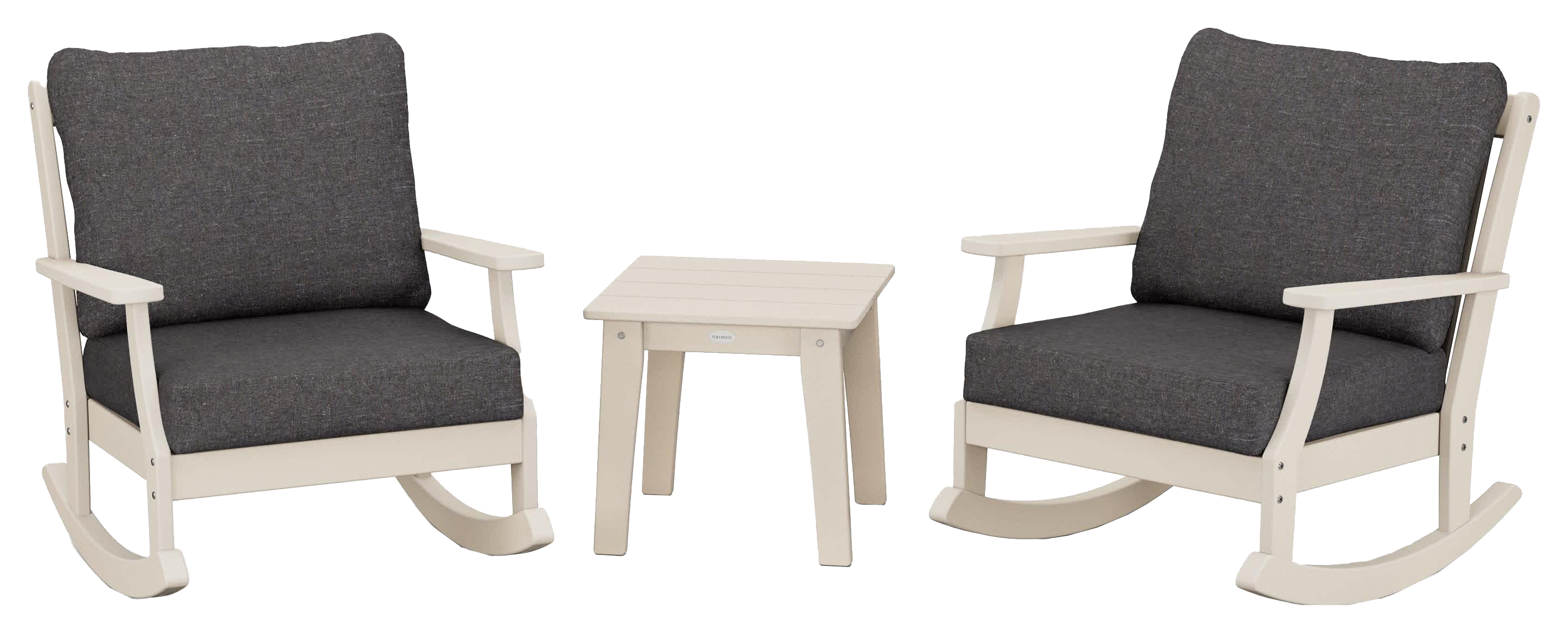 Image of POLYWOOD Braxton 3-Piece Deep-Seating Rocker Set - Sand/Ash Charcoal