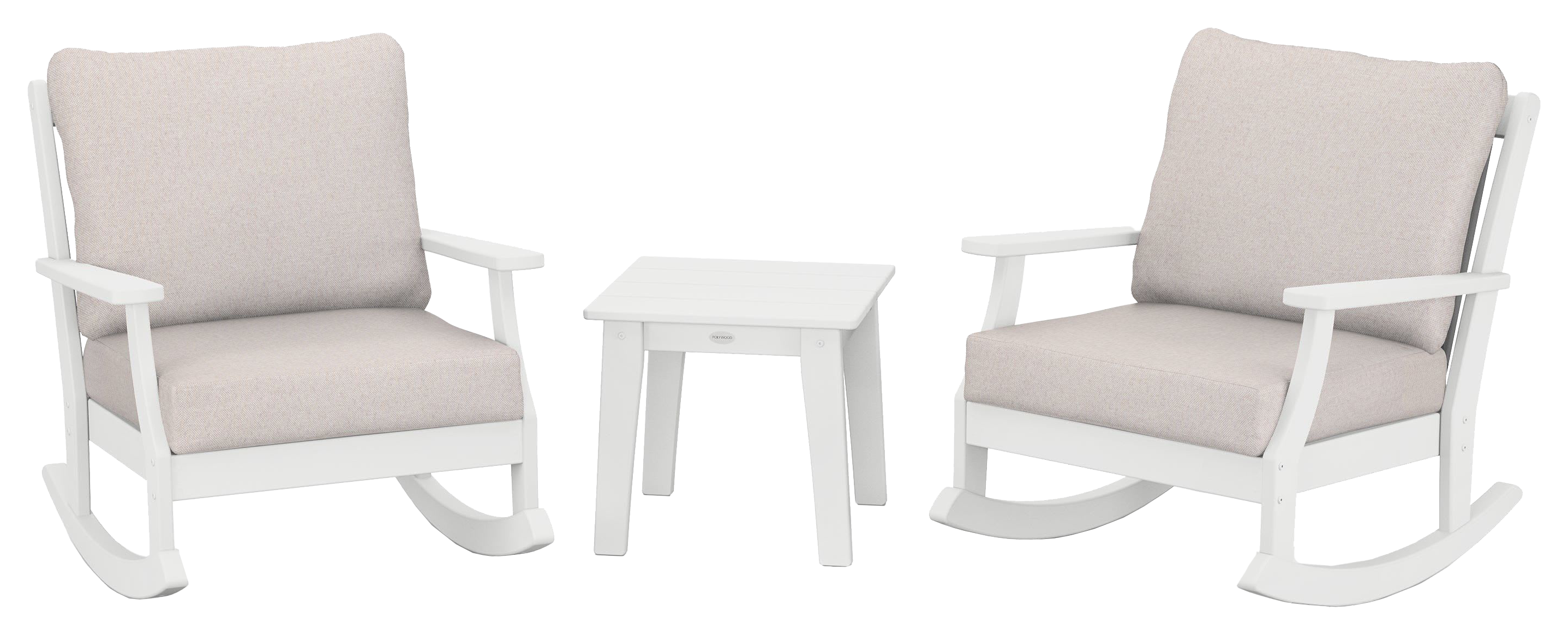 Image of POLYWOOD Braxton 3-Piece Deep-Seating Rocker Set - White/Dune Burlap