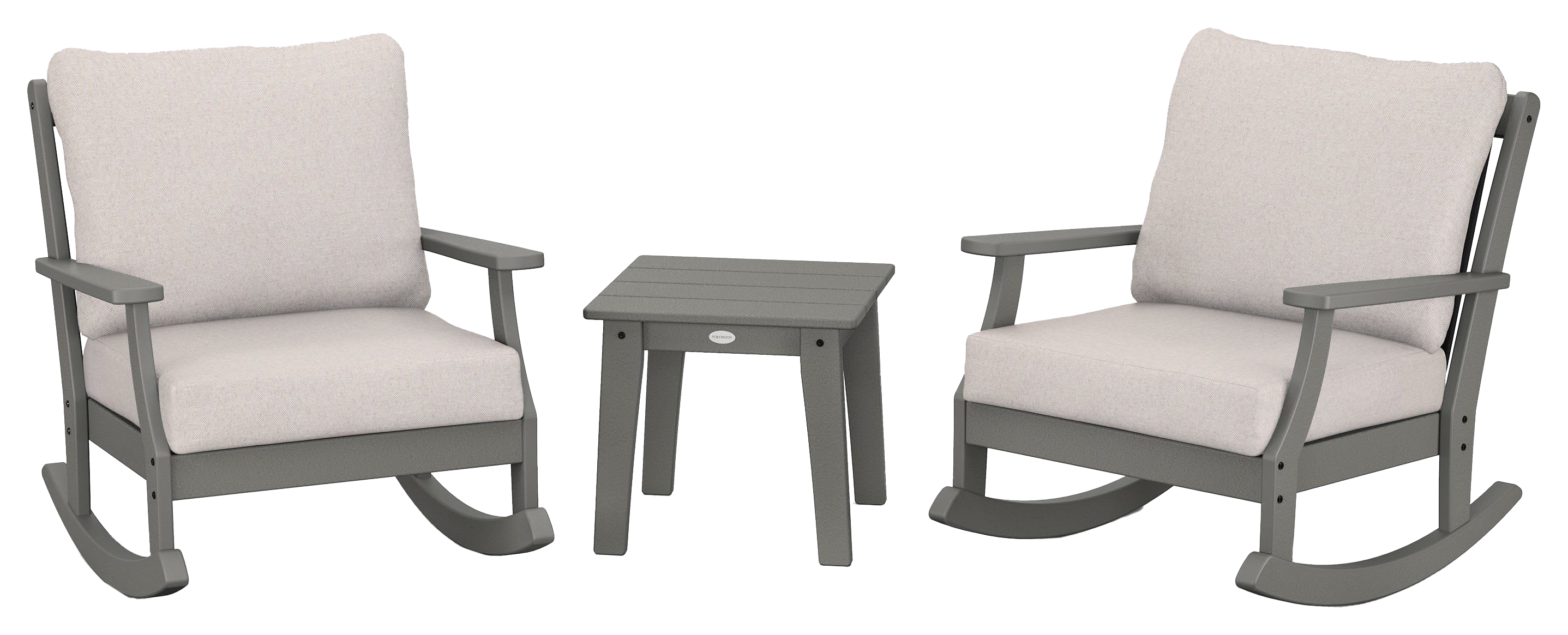 Image of POLYWOOD Braxton 3-Piece Deep-Seating Rocker Set - Slate Grey/Dune Burlap