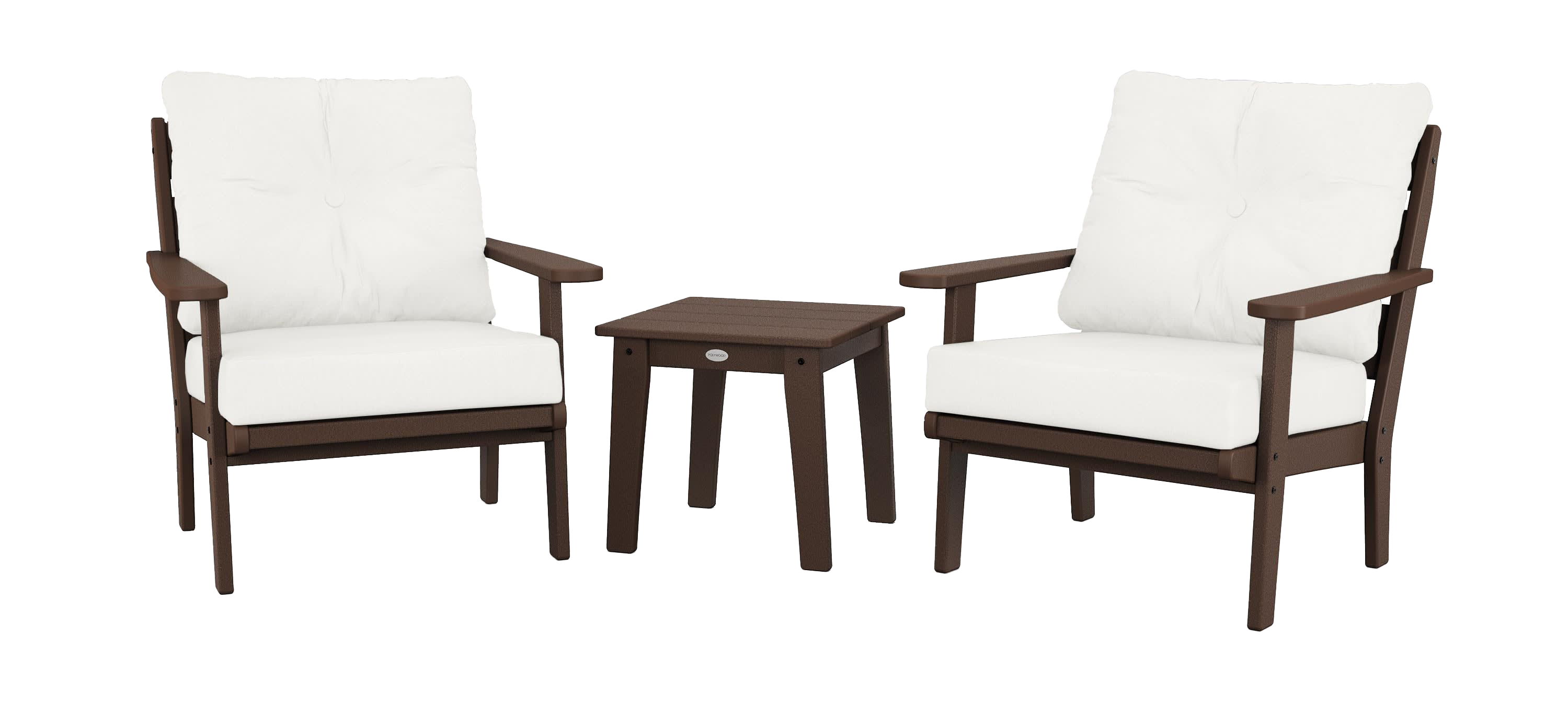 Image of POLYWOOD Lakeside 3-Piece Deep-Seating Chair Set - Mahogany/Natural Linen