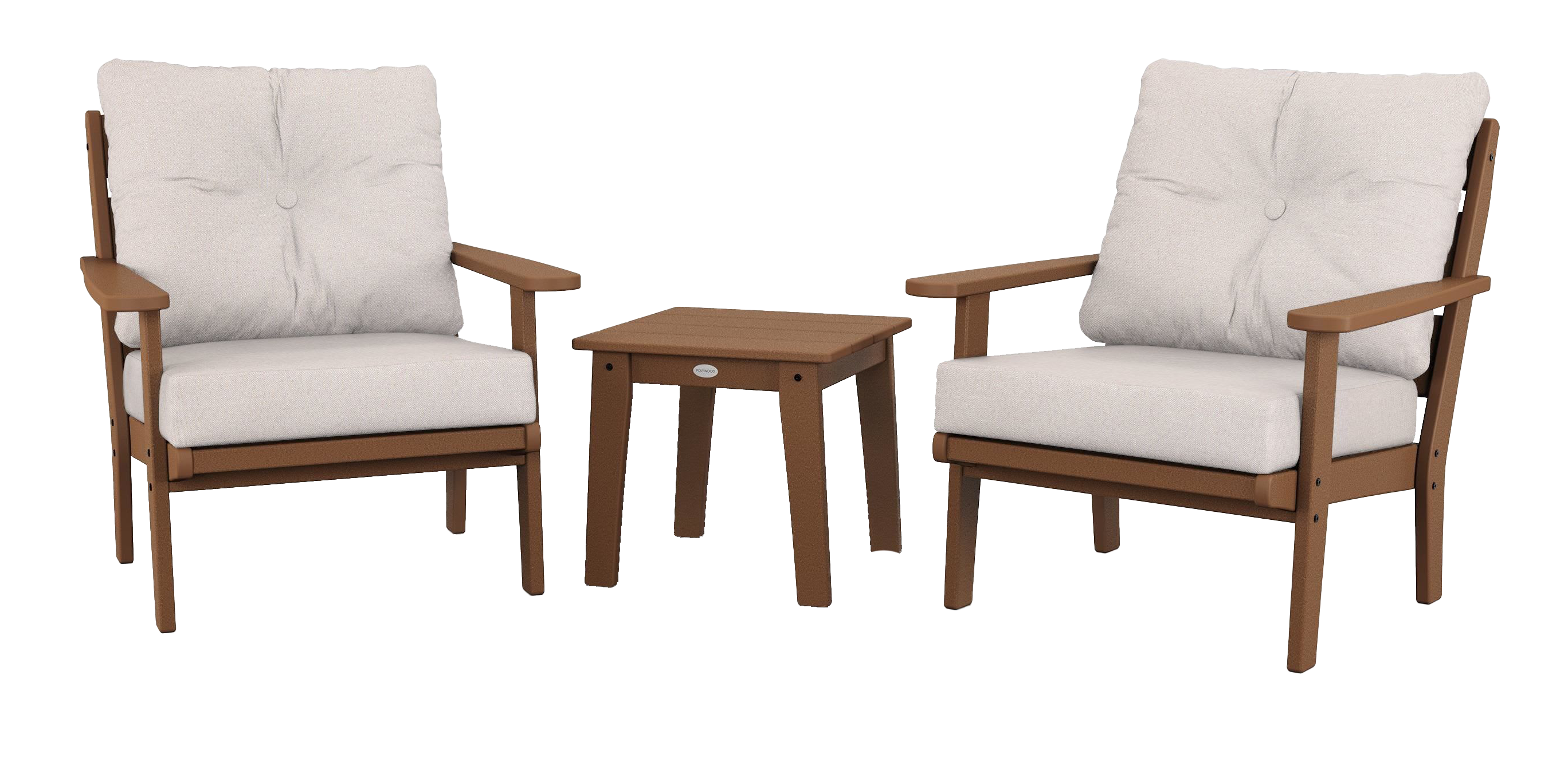 Image of POLYWOOD Lakeside 3-Piece Deep-Seating Chair Set - Teak/Dune Burlap