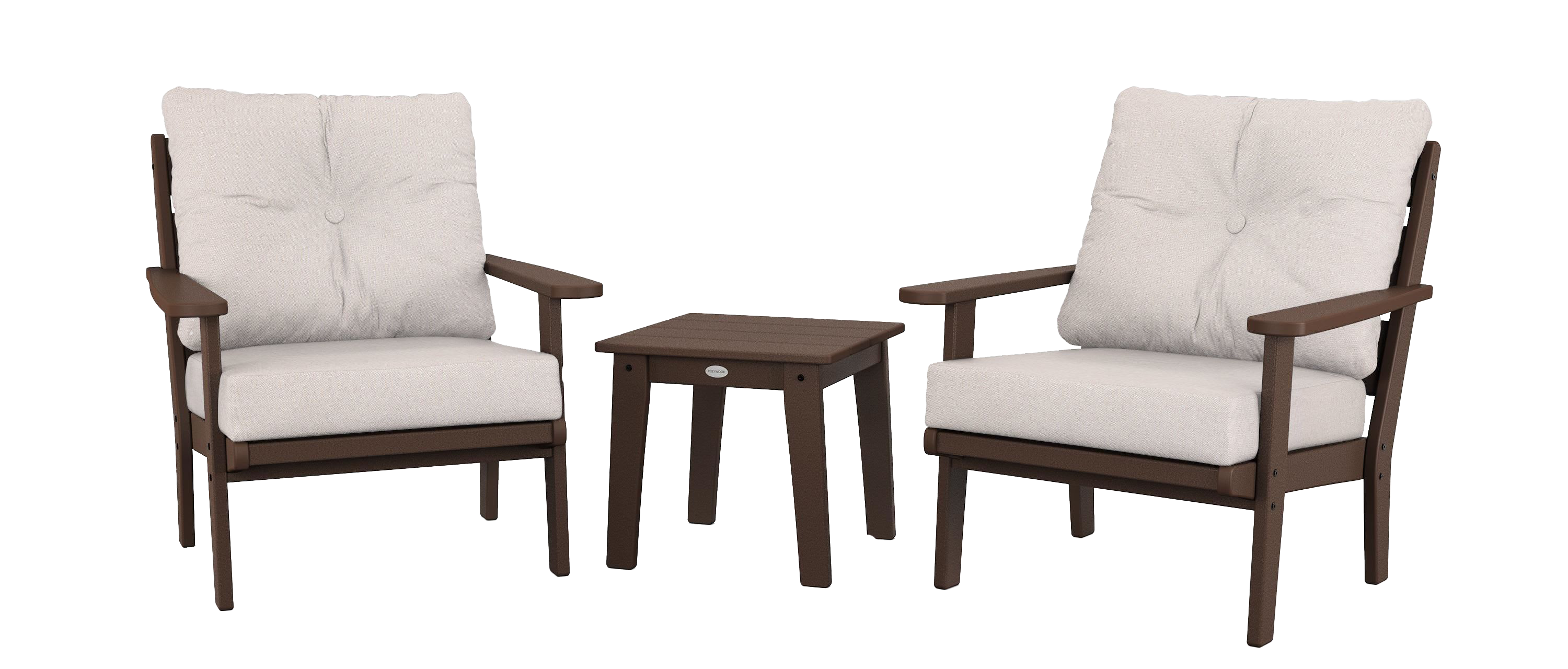 Image of POLYWOOD Lakeside 3-Piece Deep-Seating Chair Set - Mahogany/Dune Burlap