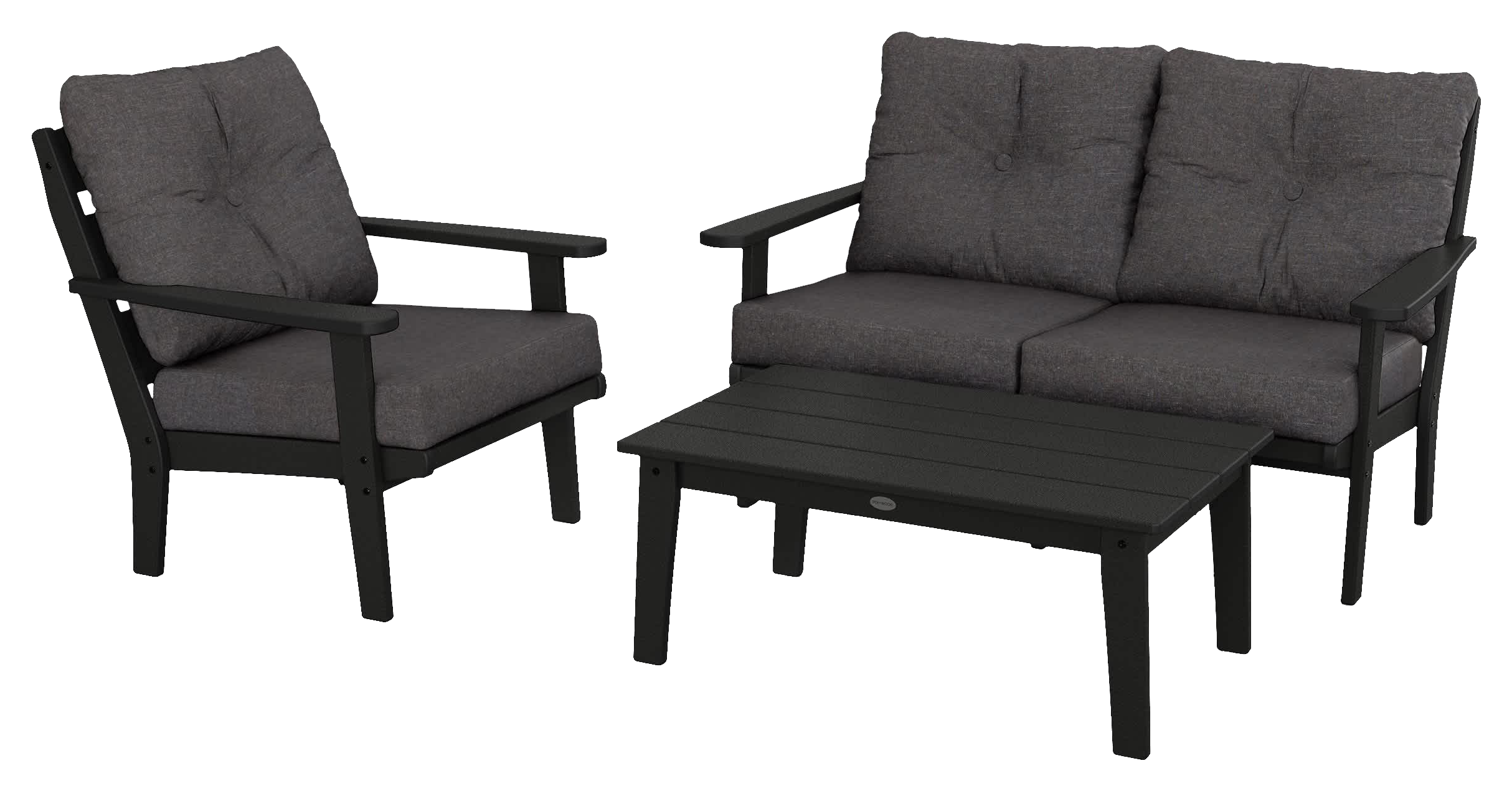 Image of POLYWOOD Lakeside 3-Piece Deep-Seating Set with Coffee Table - Black/Ash Charcoal