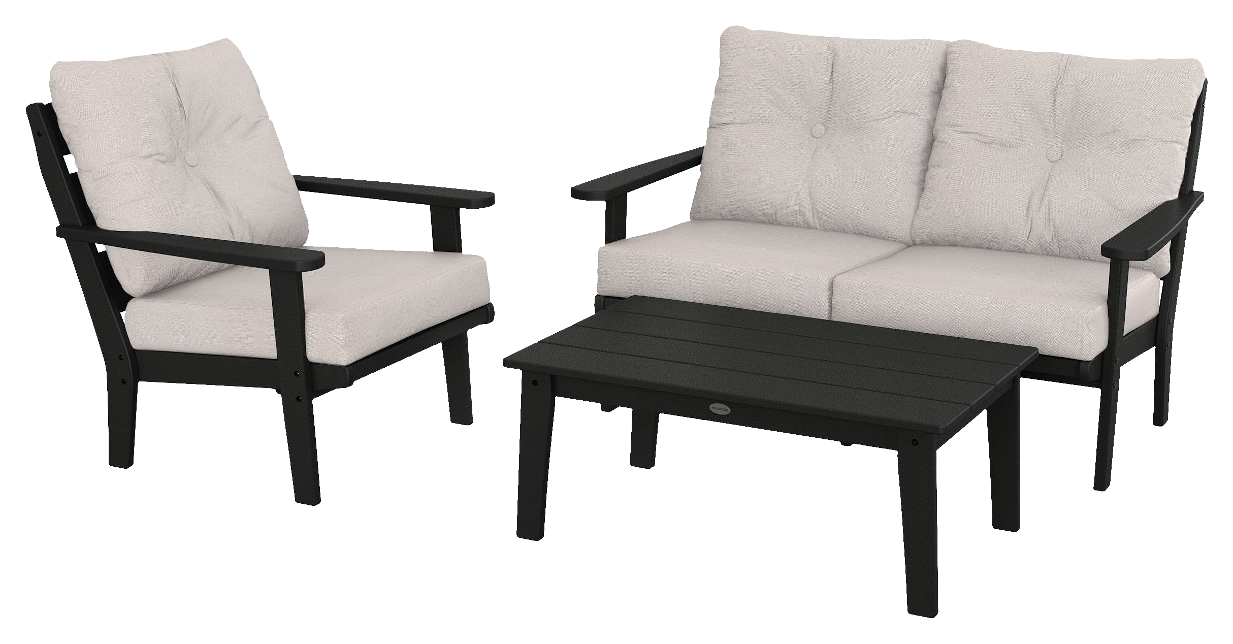 Image of POLYWOOD Lakeside 3-Piece Deep-Seating Set with Coffee Table - Black/Dune Burlap
