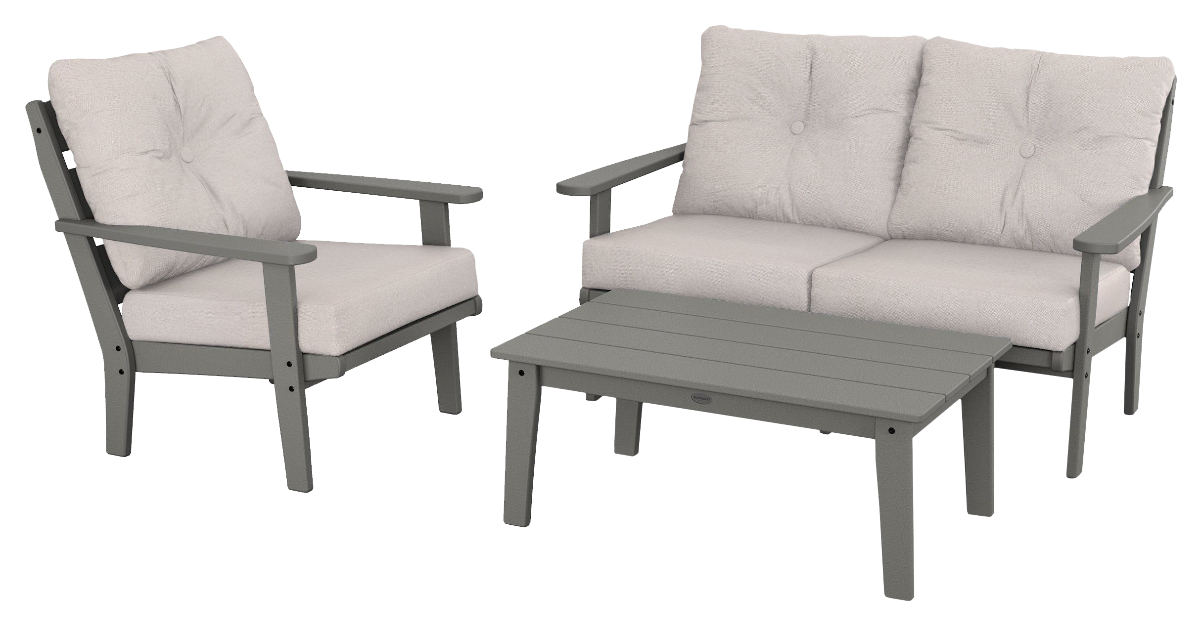 Image of POLYWOOD Lakeside 3-Piece Deep-Seating Set with Coffee Table - Slate Grey/Dune Burlap