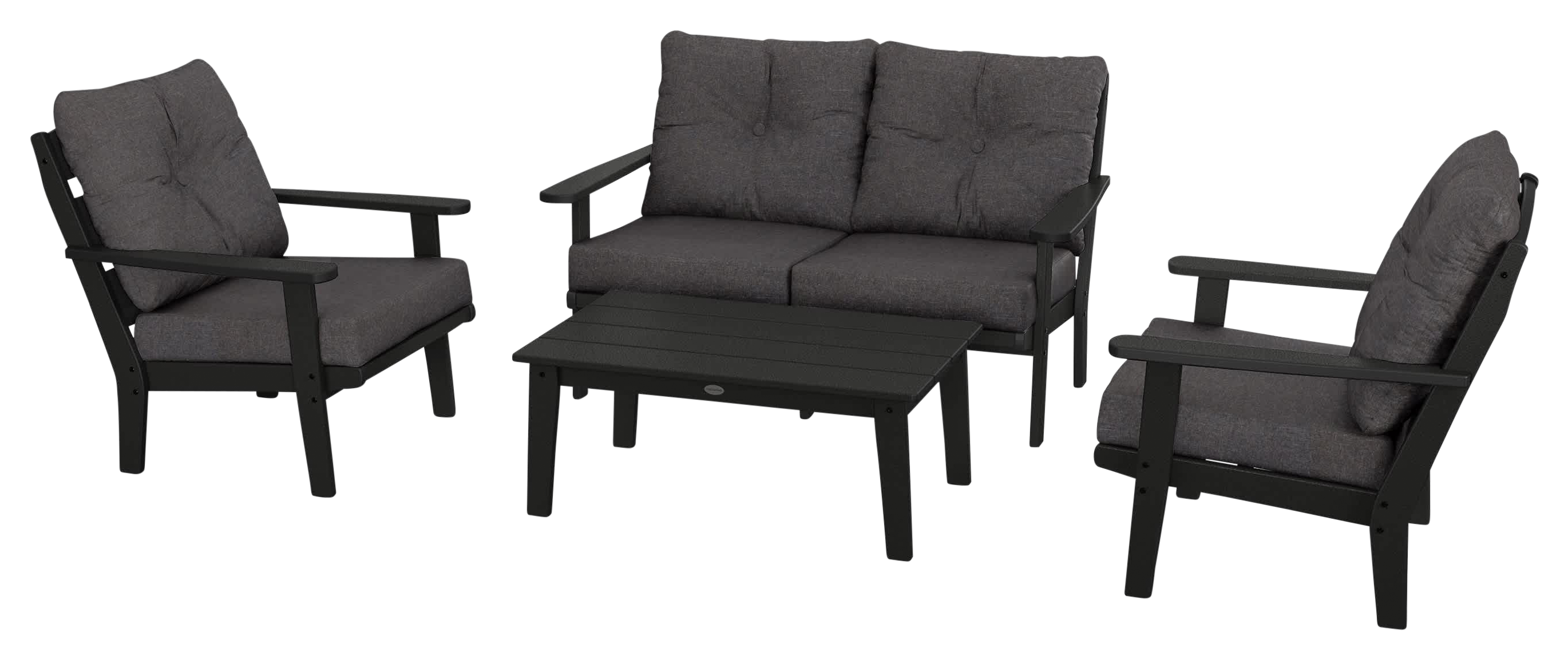Image of POLYWOOD Lakeside 4-Piece Deep Seating Set - Black/Ash Charcoal