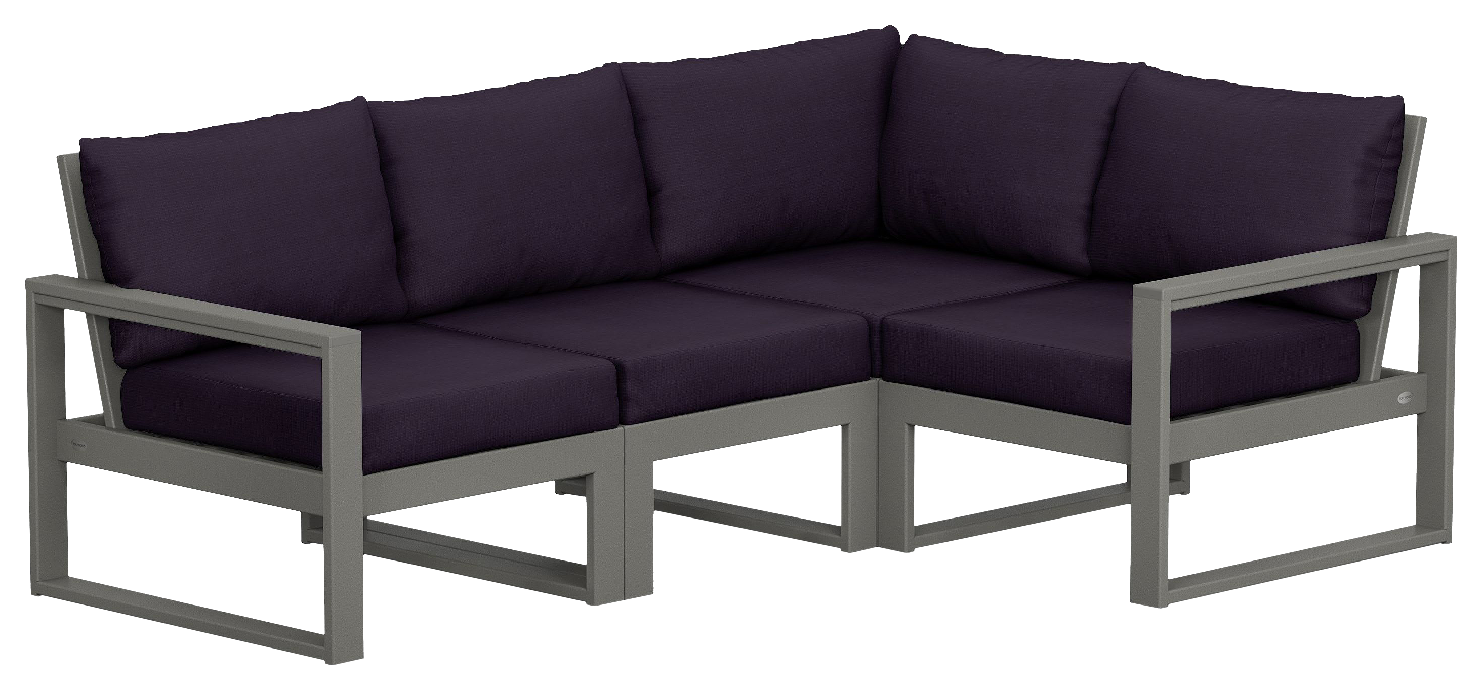 Image of POLYWOOD EDGE 4-Piece Modular Deep-Seating Set - Slate Grey/Navy Linen