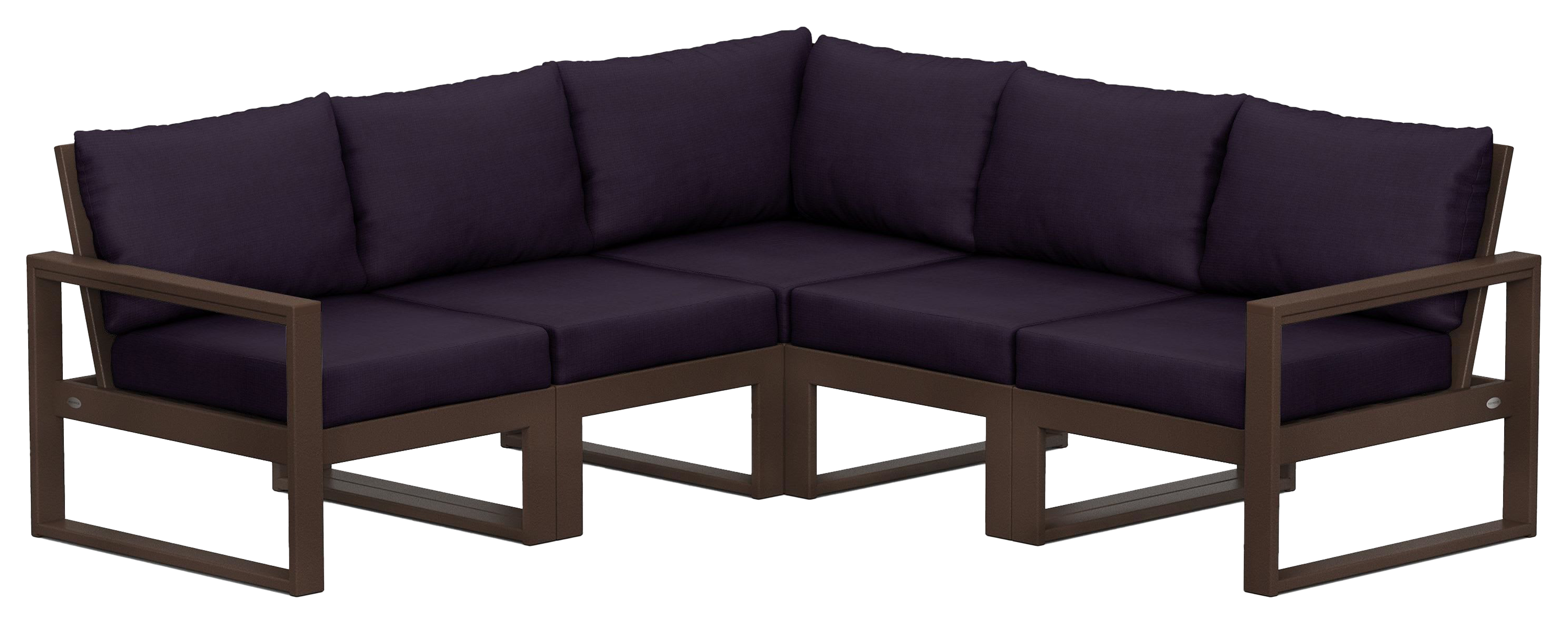 Image of POLYWOOD EDGE 5-Piece Modular Deep-Seating Set - Mahogany/Navy Linen