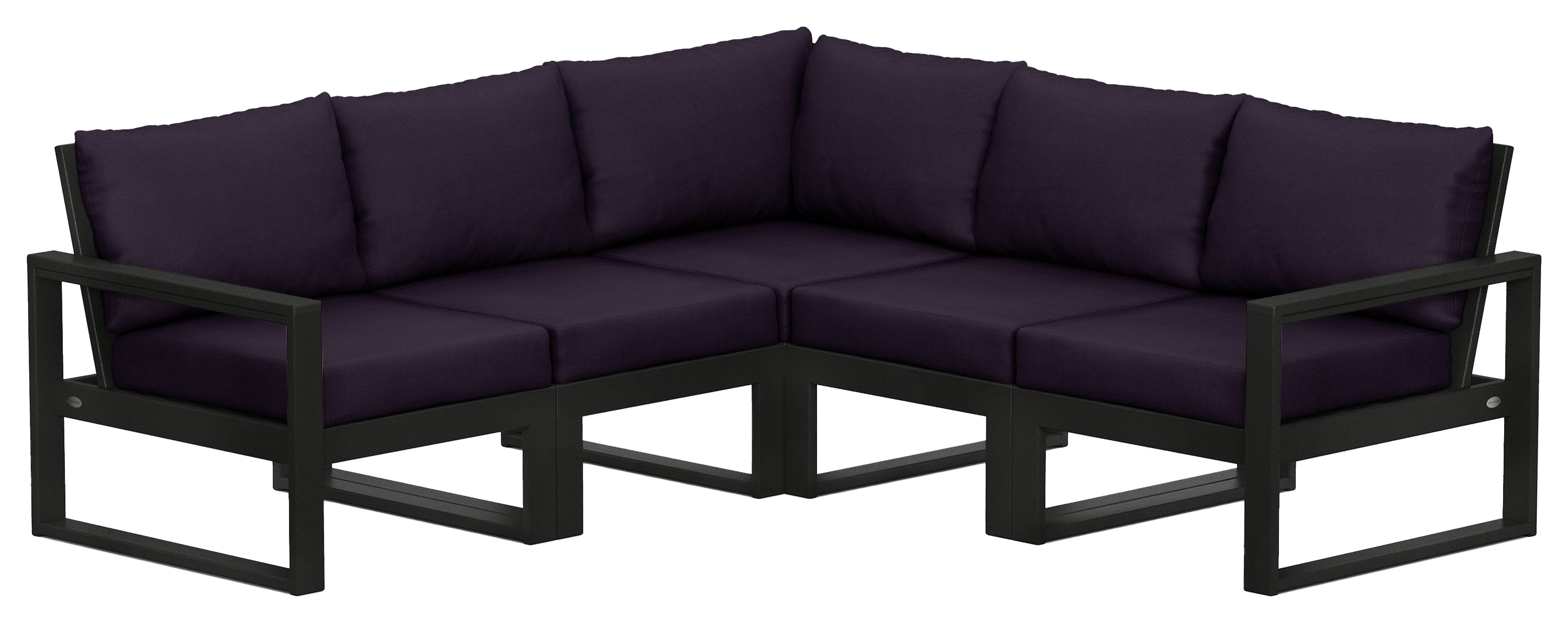 Image of POLYWOOD EDGE 5-Piece Modular Deep-Seating Set - Black/Navy Linen