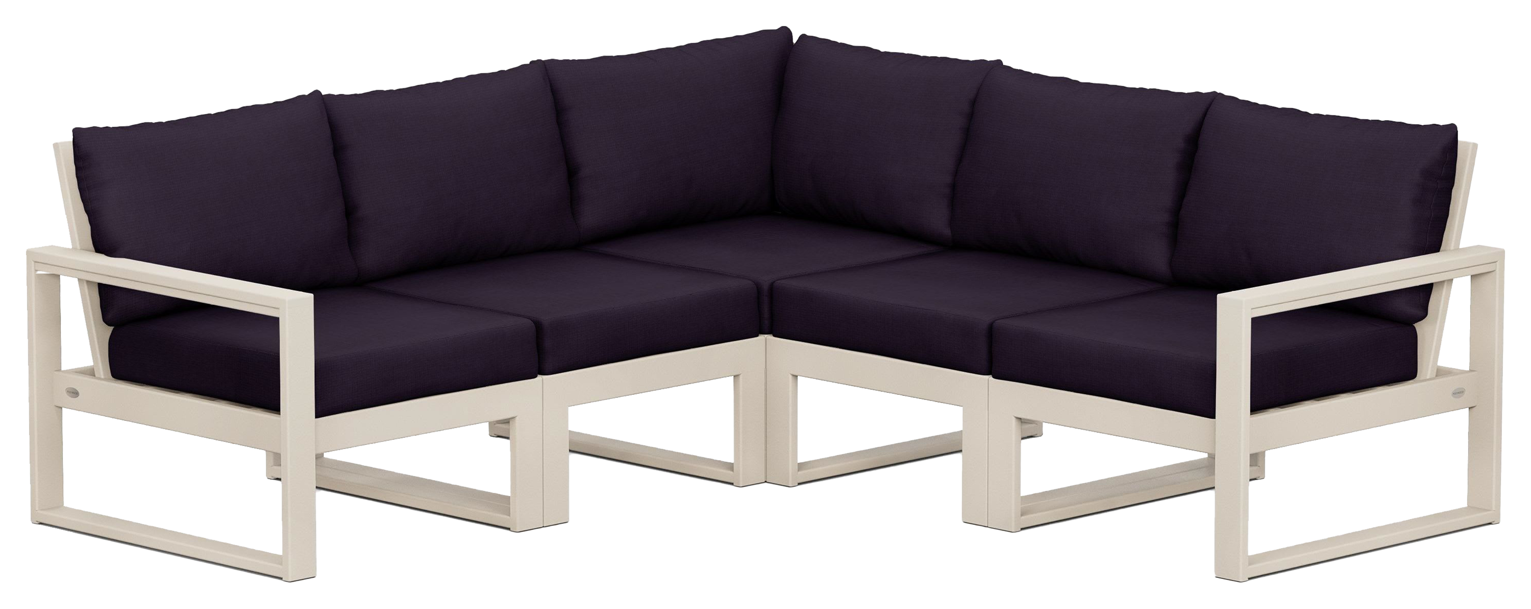Image of POLYWOOD EDGE 5-Piece Modular Deep-Seating Set - Sand/Navy Linen