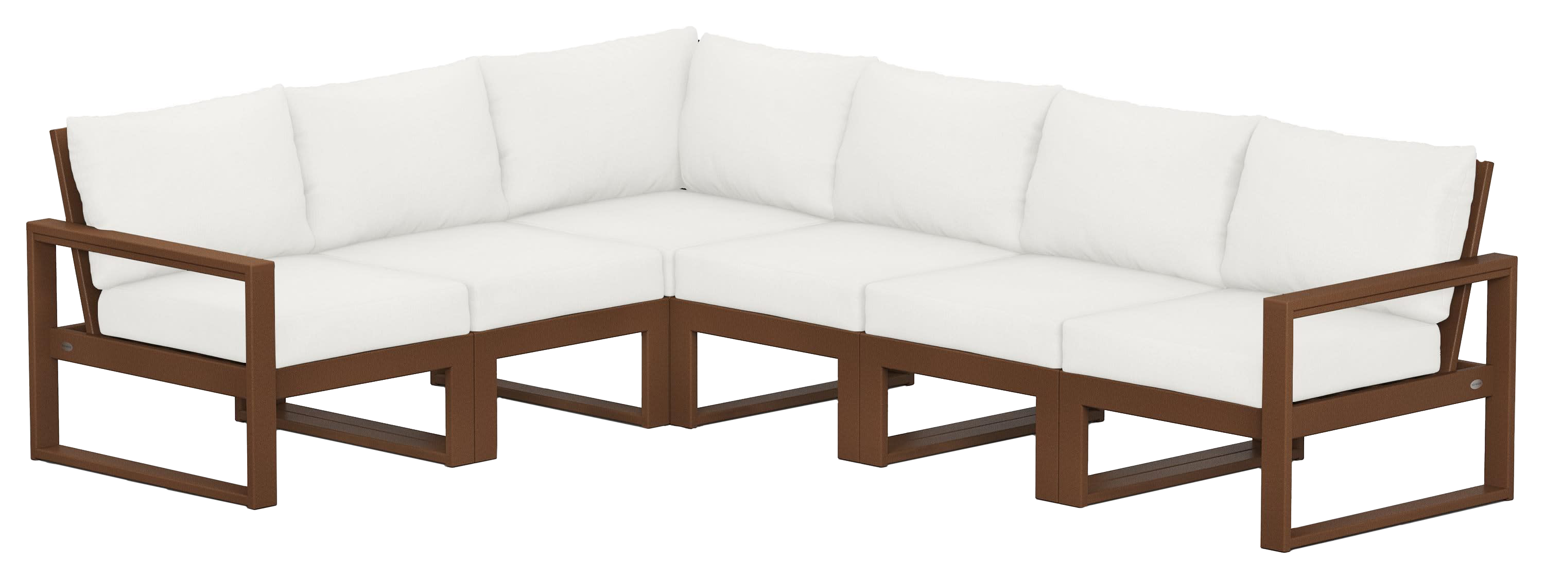 Image of POLYWOOD EDGE 6-Piece Modular Deep-Seating Set - Teak/Natural Linen
