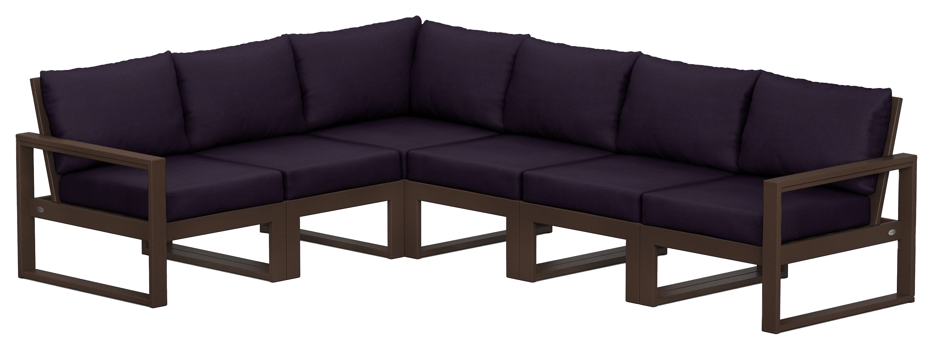 Image of POLYWOOD EDGE 6-Piece Modular Deep-Seating Set - Mahogany/Navy Linen