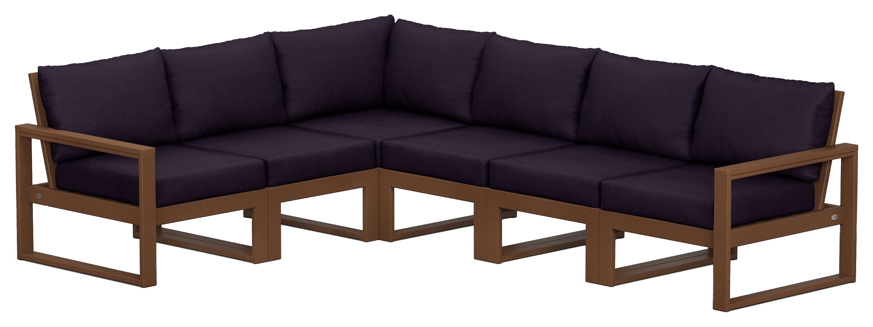 Image of POLYWOOD EDGE 6-Piece Modular Deep-Seating Set - Teak/Navy Linen