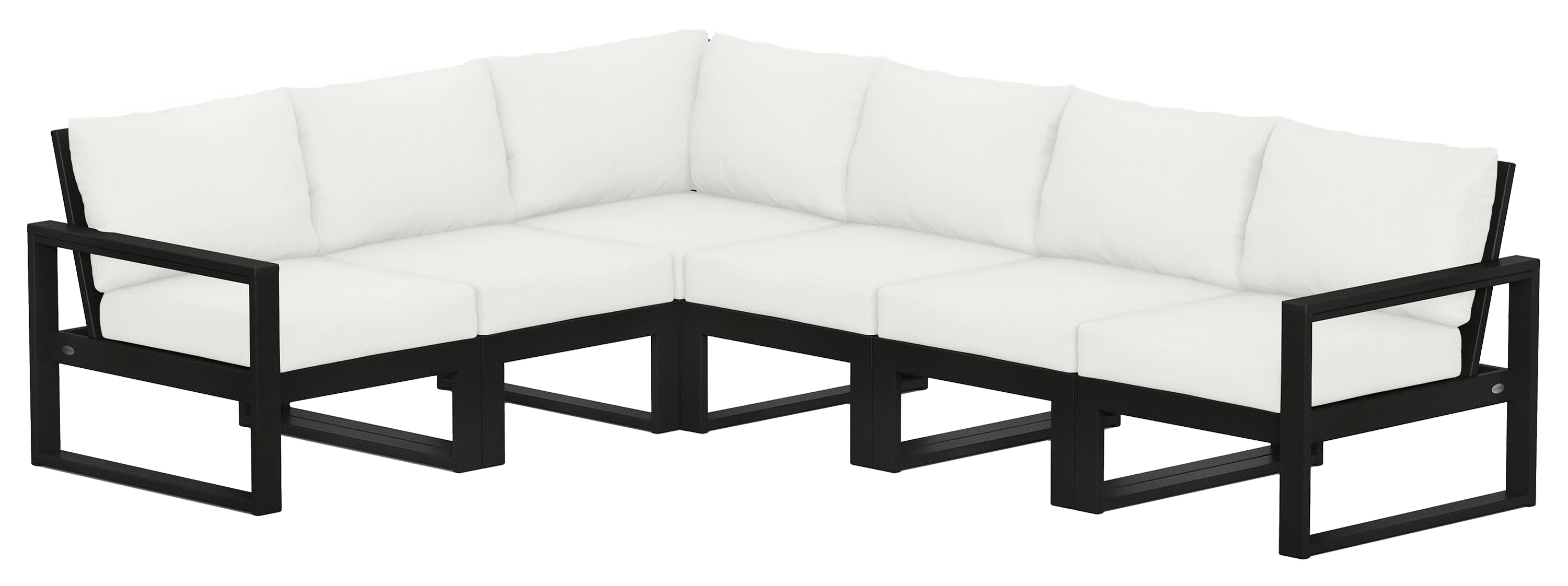 Image of POLYWOOD EDGE 6-Piece Modular Deep-Seating Set - Black/Natural Linen