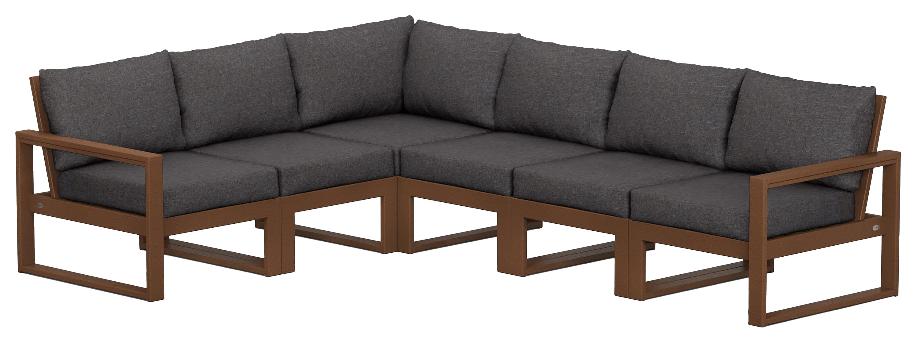 Image of POLYWOOD EDGE 6-Piece Modular Deep-Seating Set - Teak/Ash Charcoal