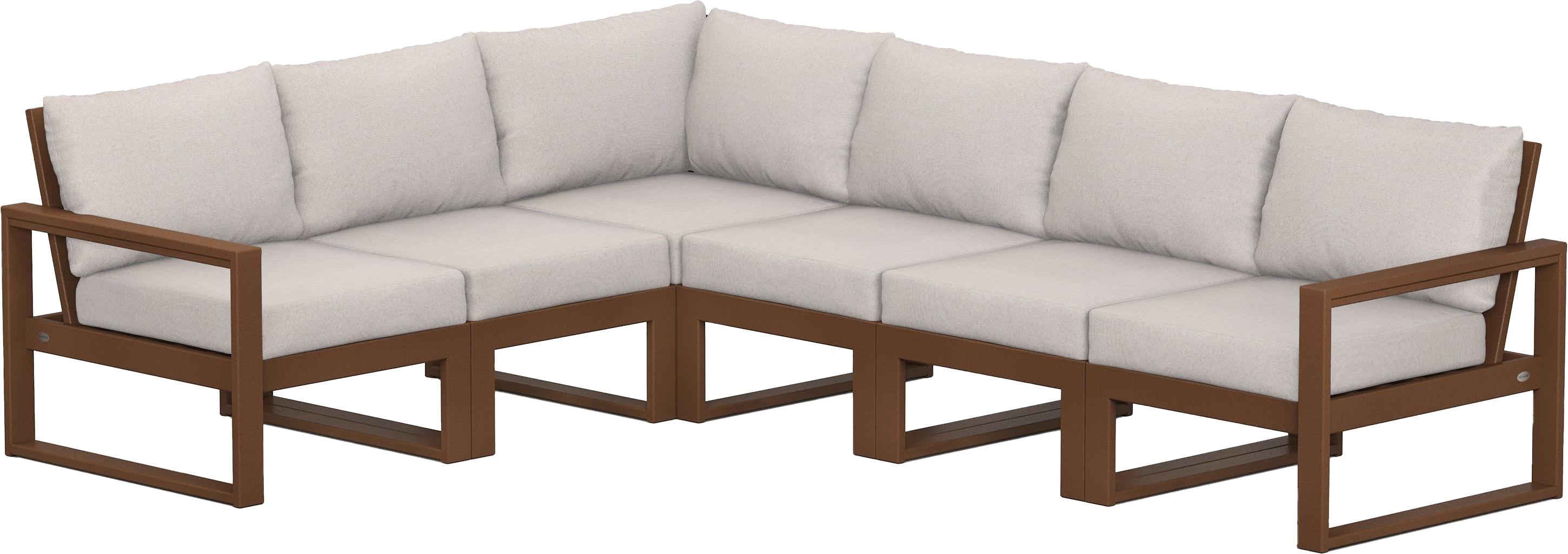 Image of POLYWOOD EDGE 6-Piece Modular Deep-Seating Set - Teak/Dune Burlap