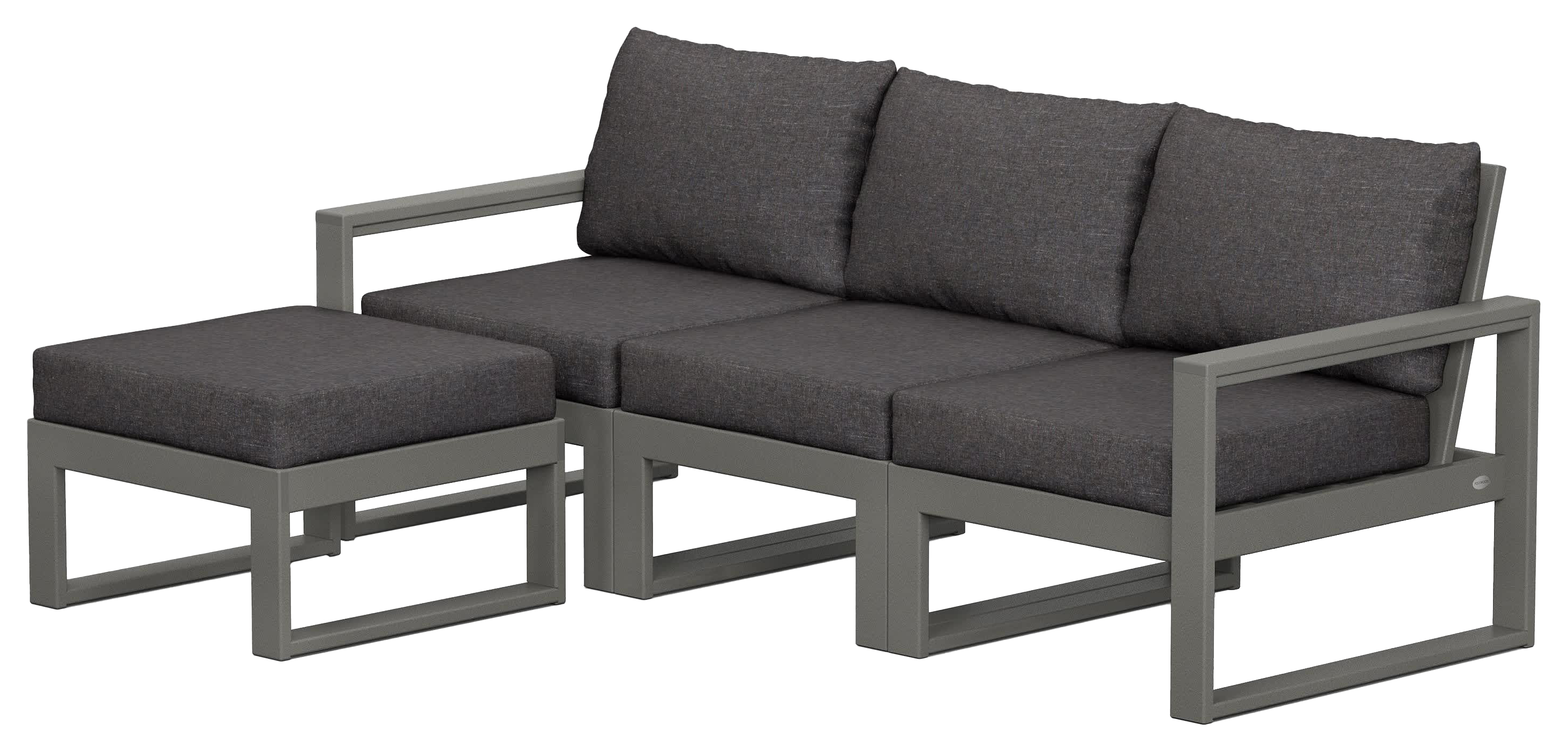 Image of POLYWOOD EDGE 4-Piece Modular Deep-Seating Set with Ottoman - Slate Grey/Ash Charcoal