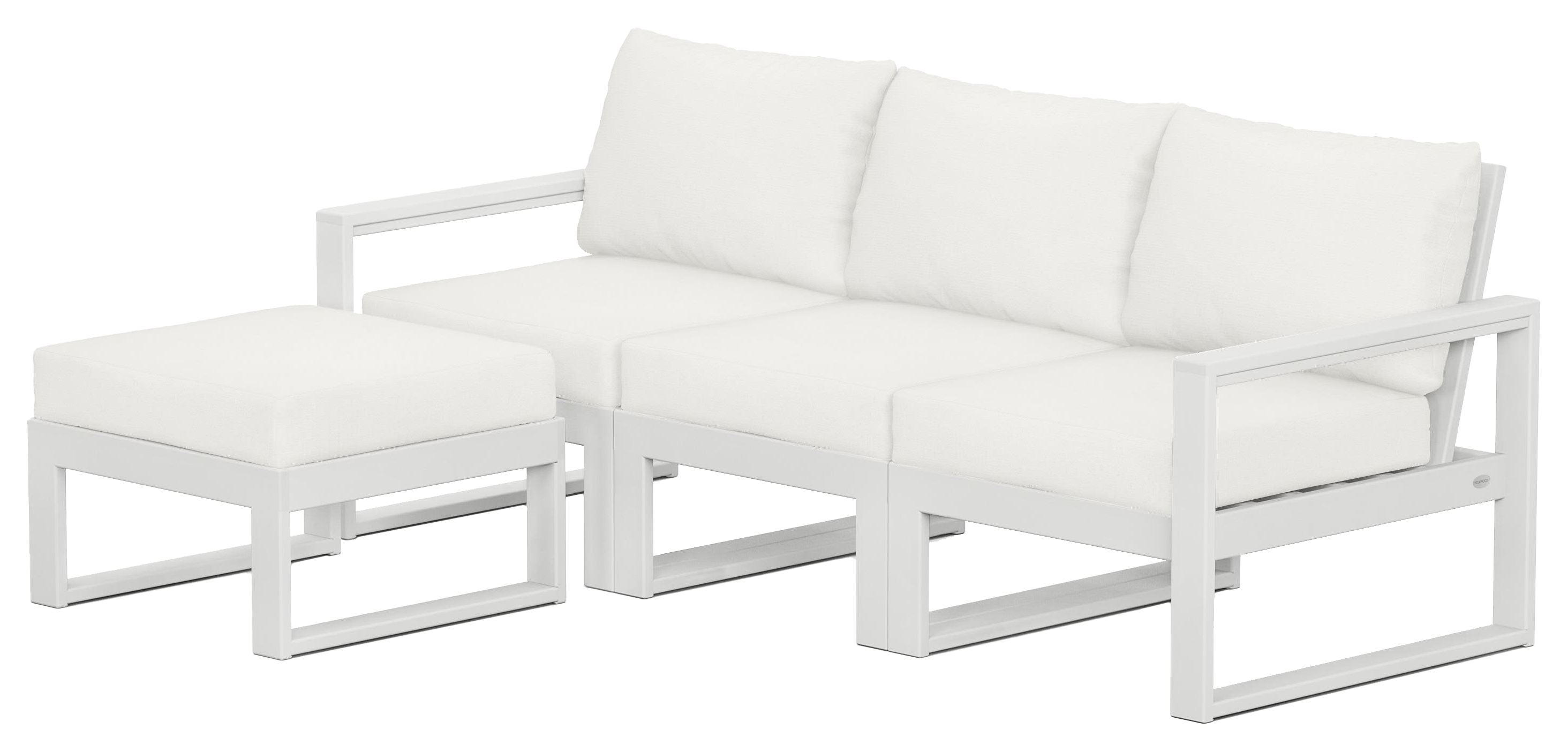 Image of POLYWOOD EDGE 4-Piece Modular Deep-Seating Set with Ottoman - White/Natural Linen
