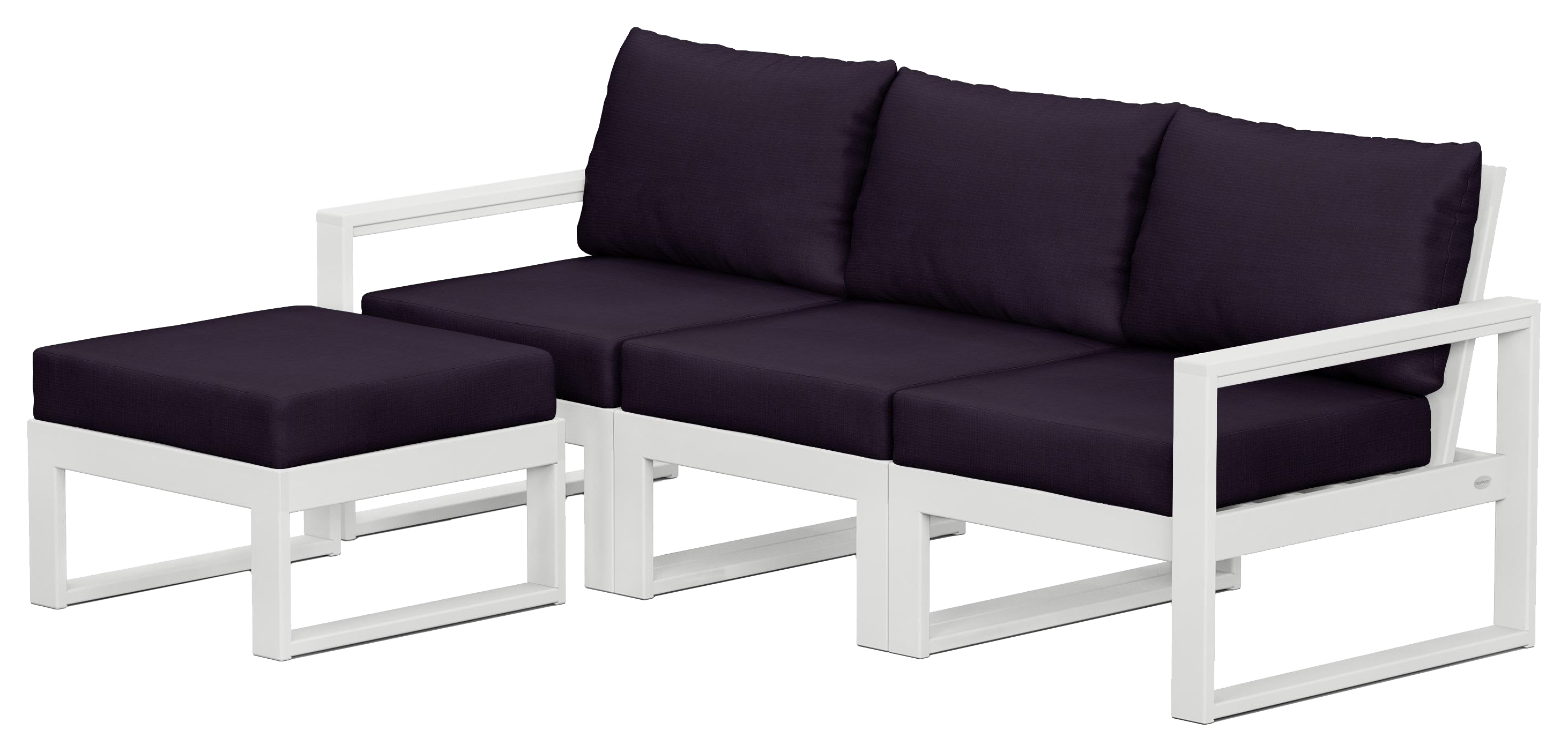 Image of POLYWOOD EDGE 4-Piece Modular Deep-Seating Set with Ottoman - White/Navy Linen