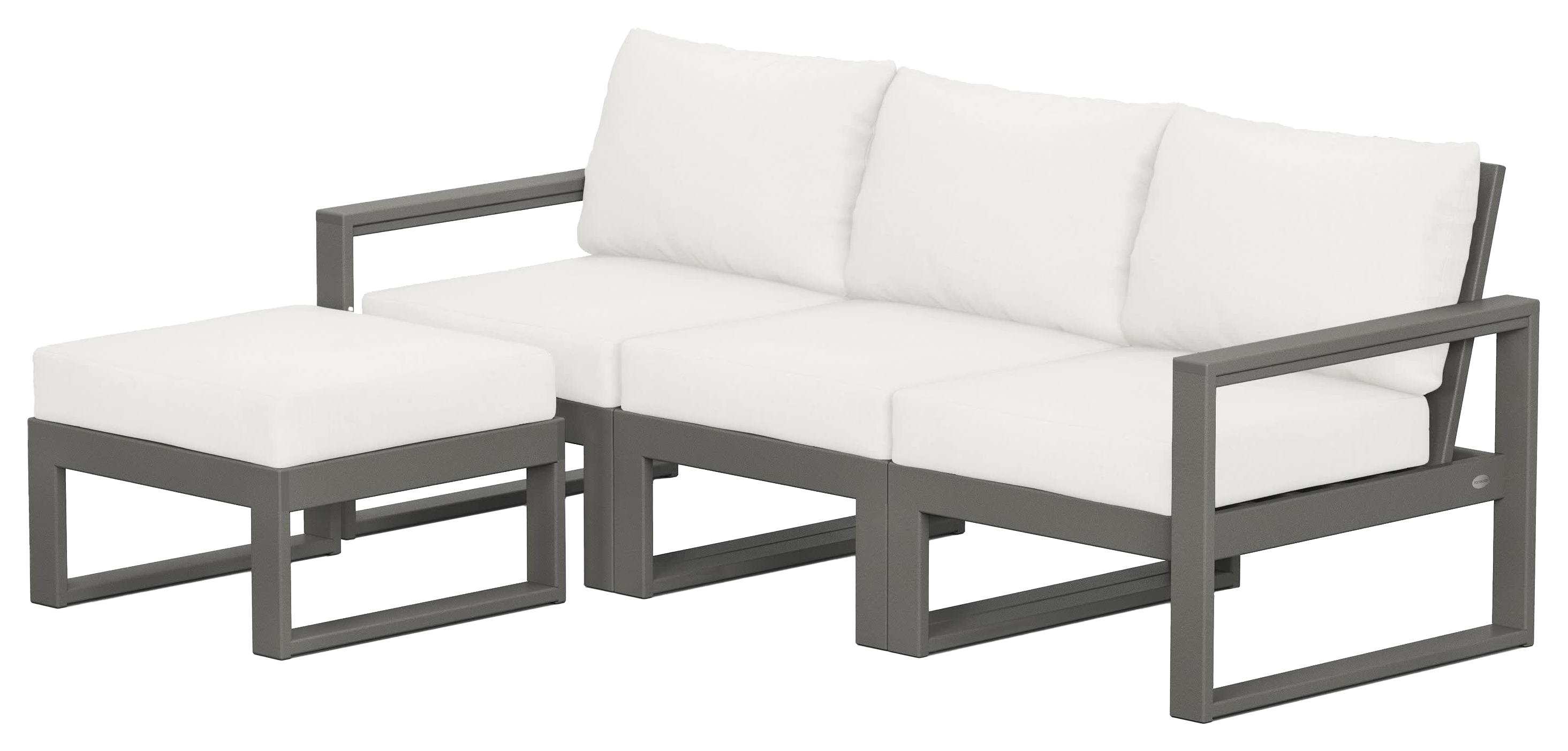 Image of POLYWOOD EDGE 4-Piece Modular Deep-Seating Set with Ottoman - Slate Grey/Natural Linen