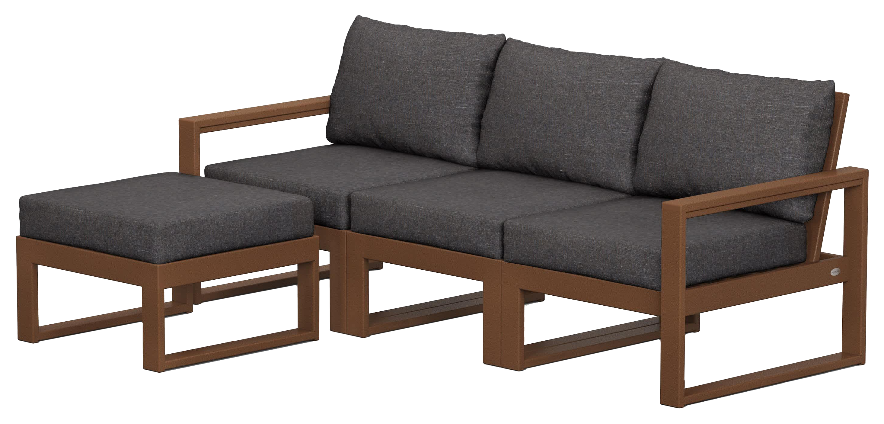 Image of POLYWOOD EDGE 4-Piece Modular Deep-Seating Set with Ottoman - Teak/Ash Charcoal