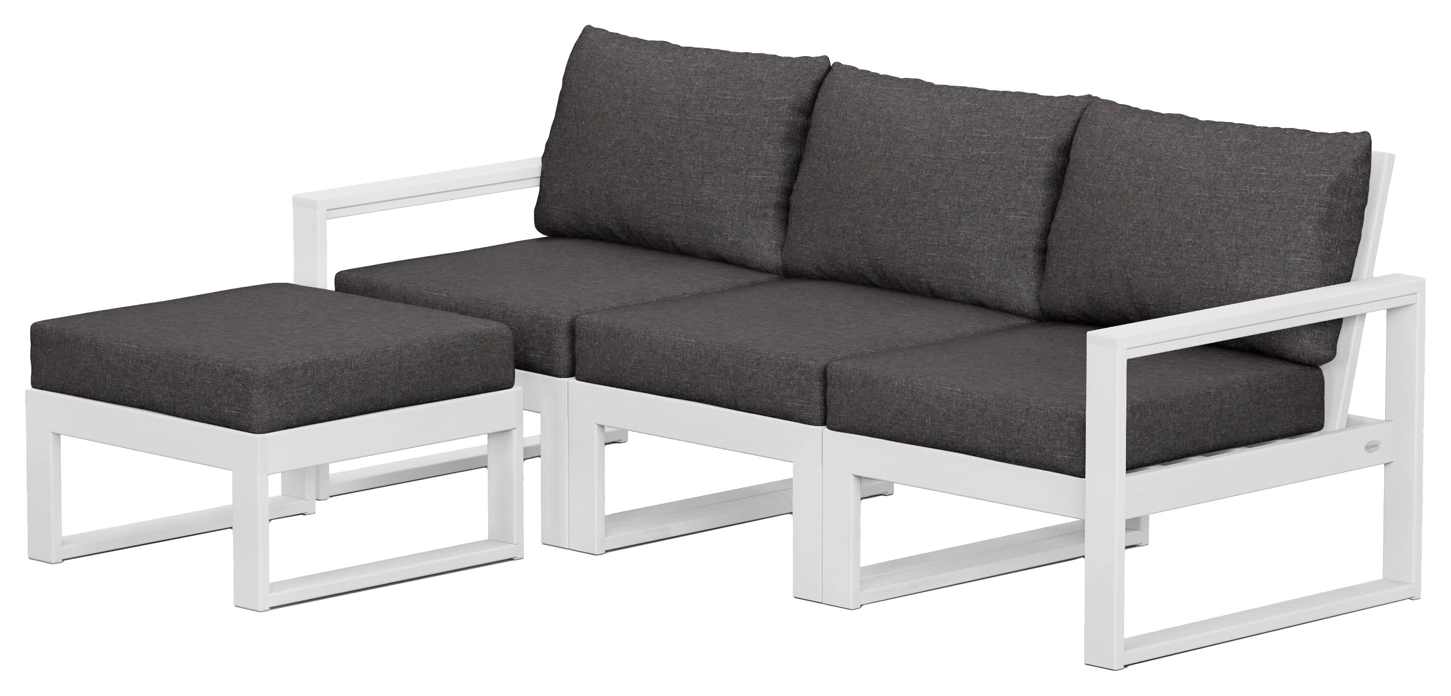 Image of POLYWOOD EDGE 4-Piece Modular Deep-Seating Set with Ottoman - White/Ash Charcoal