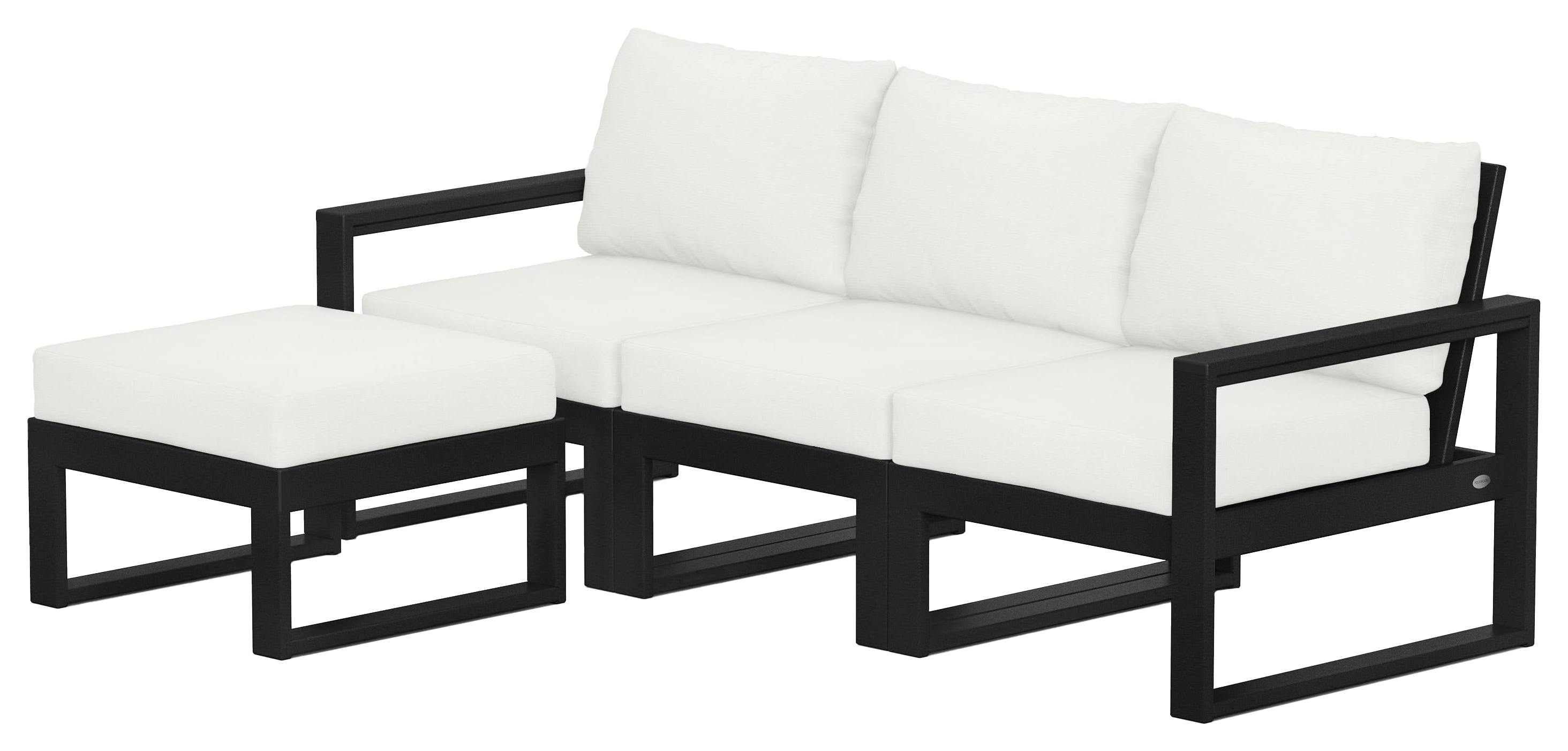 Image of POLYWOOD EDGE 4-Piece Modular Deep-Seating Set with Ottoman - Black/Natural Linen
