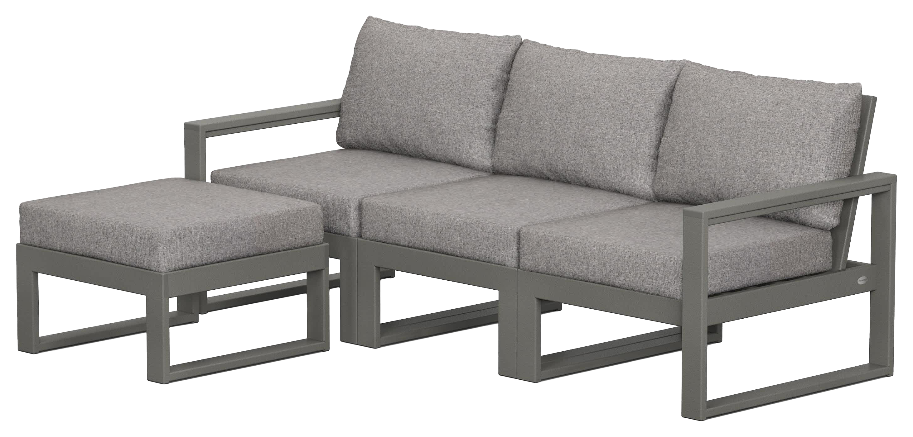 Image of POLYWOOD EDGE 4-Piece Modular Deep-Seating Set with Ottoman - Slate Grey/Grey Mist
