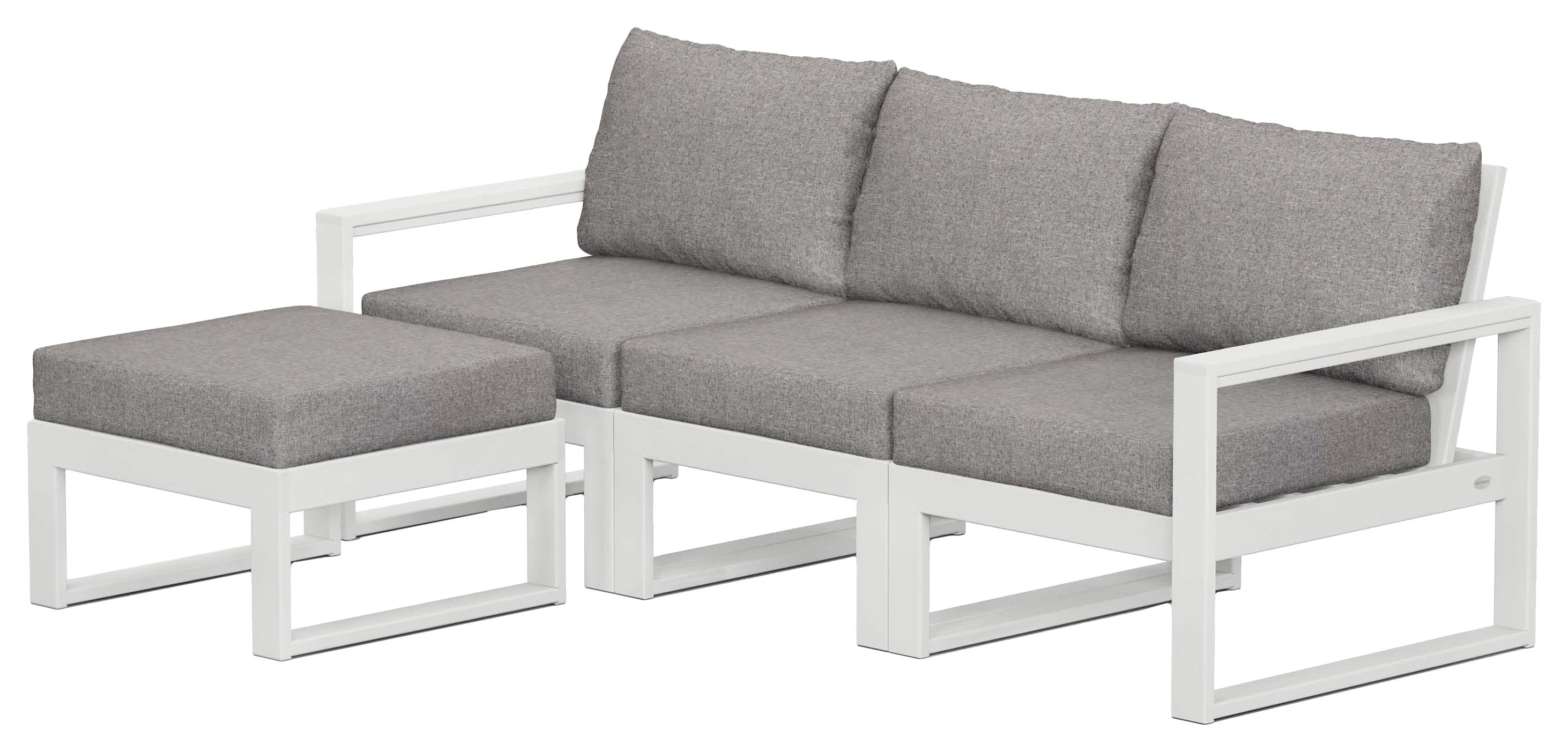 Image of POLYWOOD EDGE 4-Piece Modular Deep-Seating Set with Ottoman - White/Grey Mist