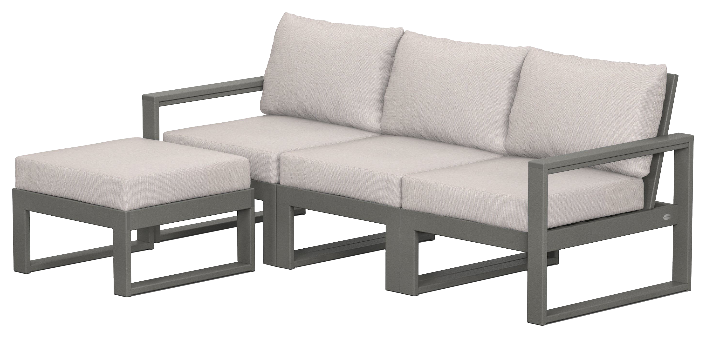 Image of POLYWOOD EDGE 4-Piece Modular Deep-Seating Set with Ottoman - Slate Grey/Dune Burlap