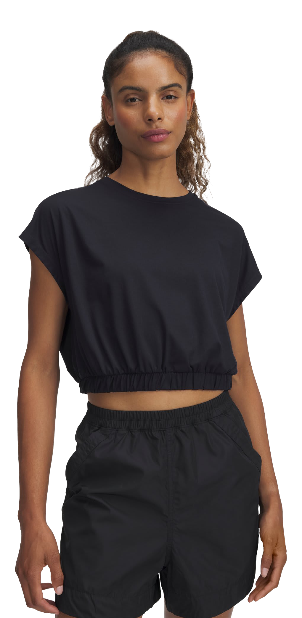 Image of Under Armour Motion Bubble Hem Short-Sleeve T-Shirt for Ladies - Black/Jet Gray - SM