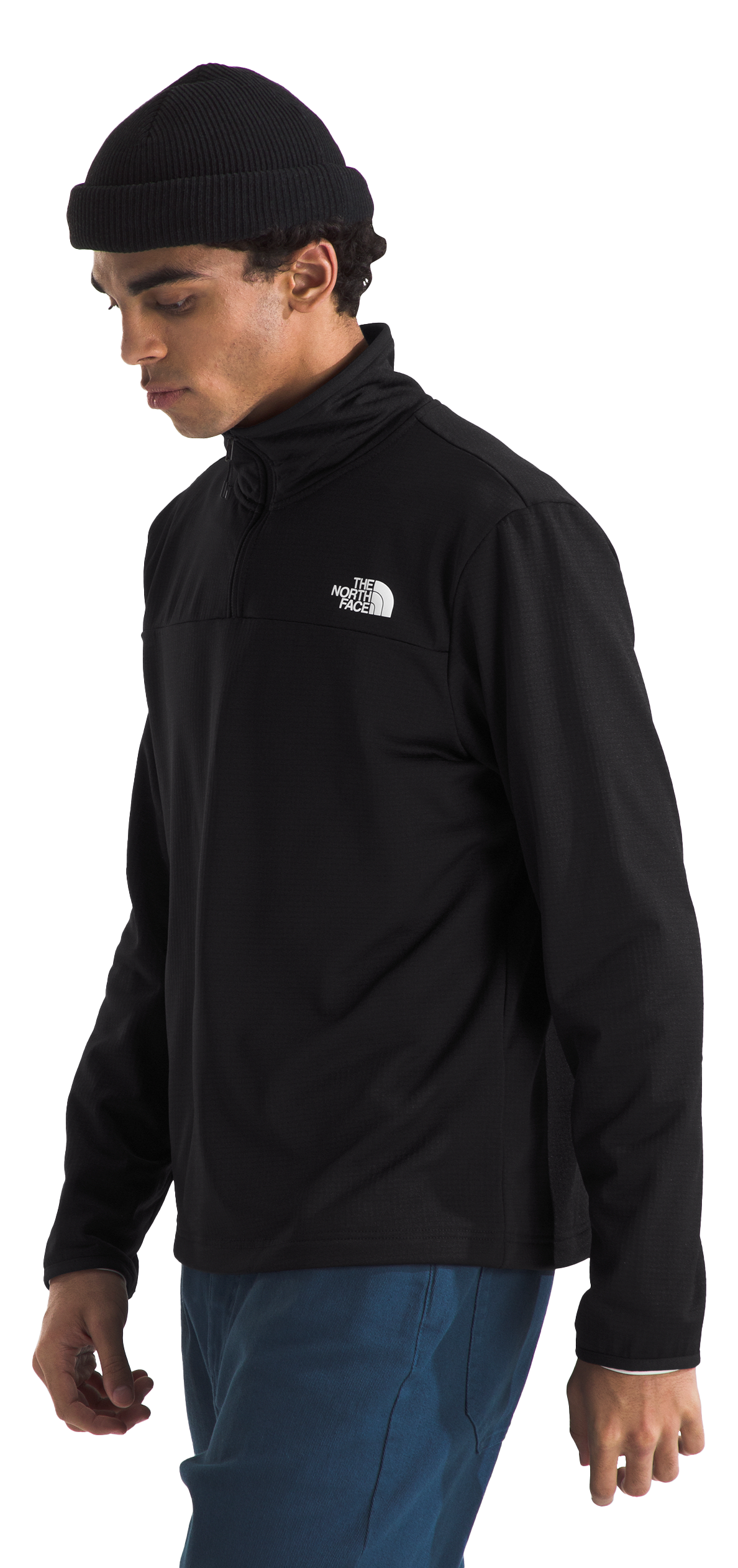 Image of The North Face Cedar Trail Grid Fleece Quarter-Zip Pullover for Men - TNF Black - XL