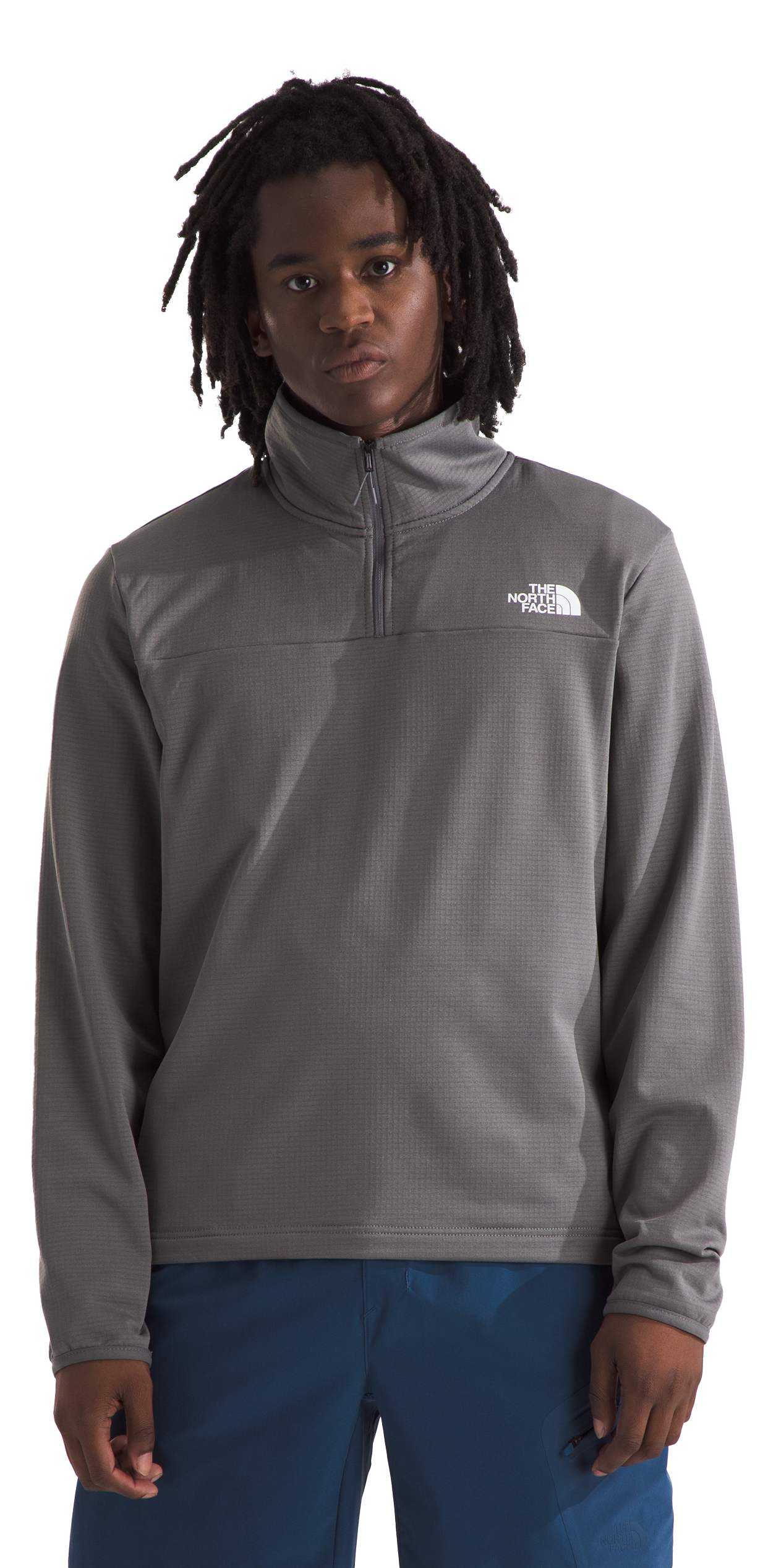 Image of The North Face Cedar Trail Grid Fleece Quarter-Zip Pullover for Men - Smoked Pearl - L