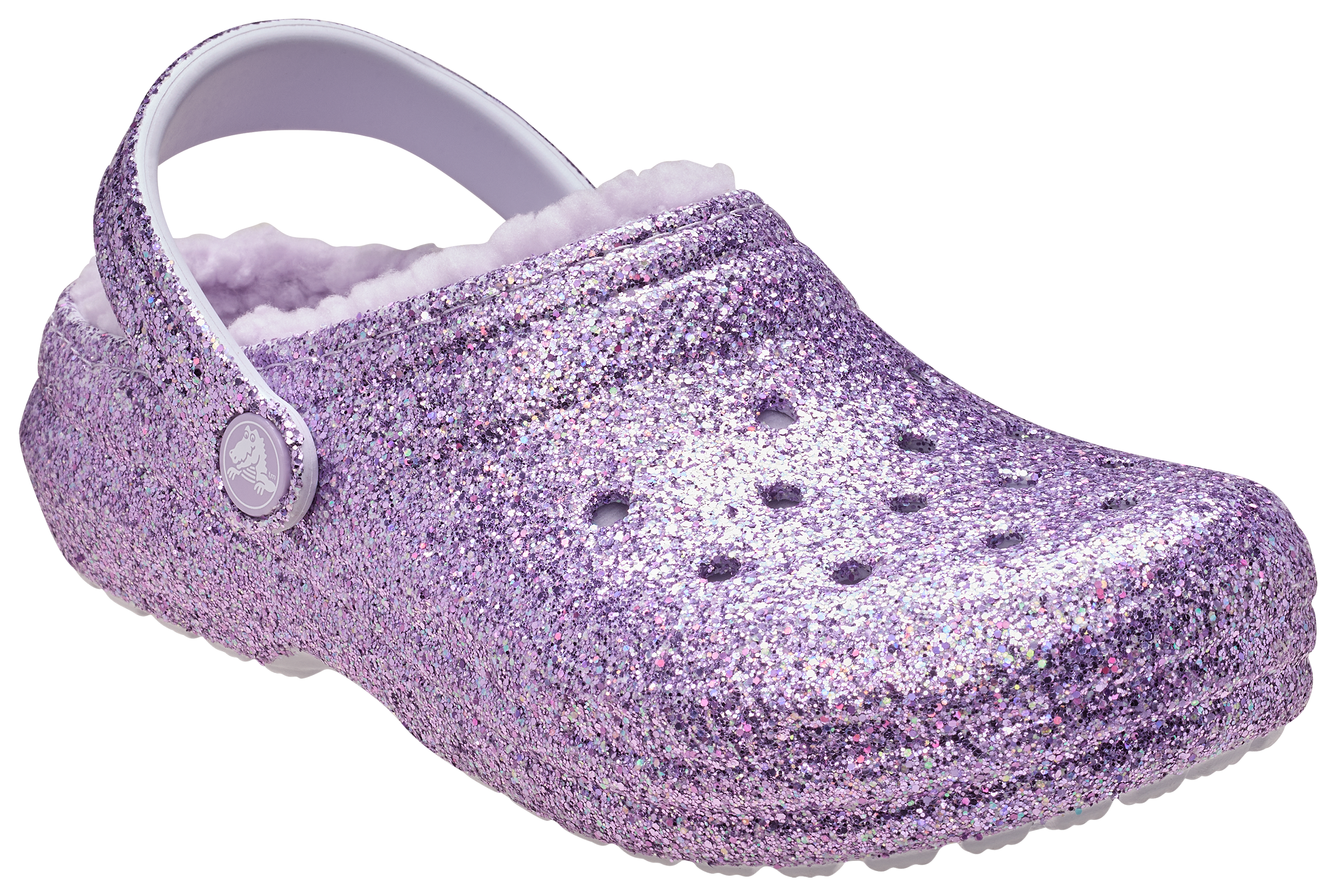 Image of Crocs Classic Lined Chunky Glitter Clogs for Kids - Purple Moon