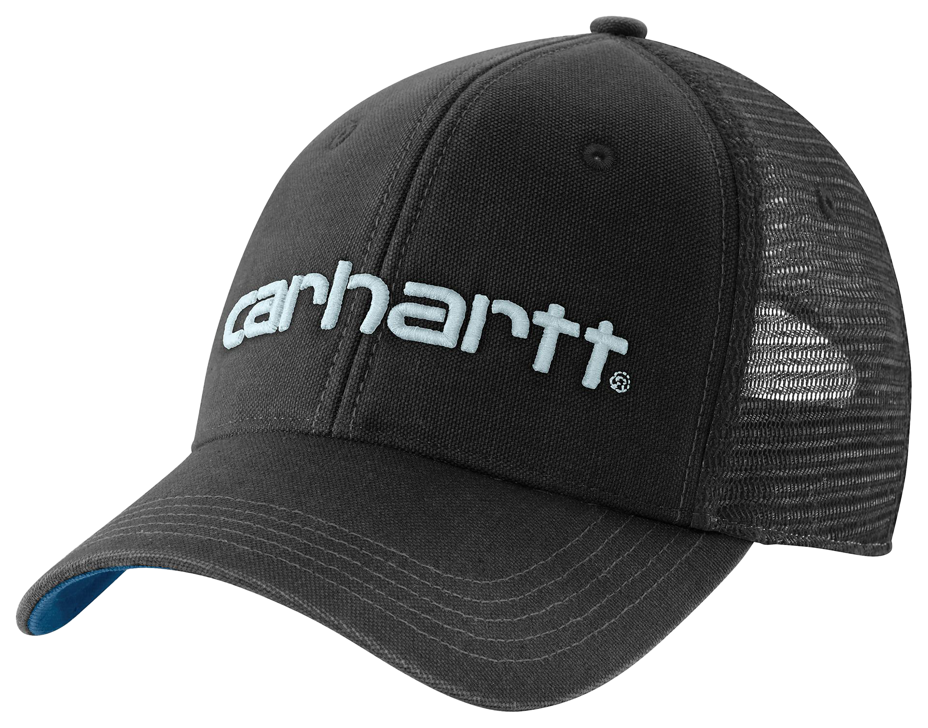 Image of Carhartt Canvas Mesh-Back Logo Graphic Cap - Black/Dark Horizon Blue